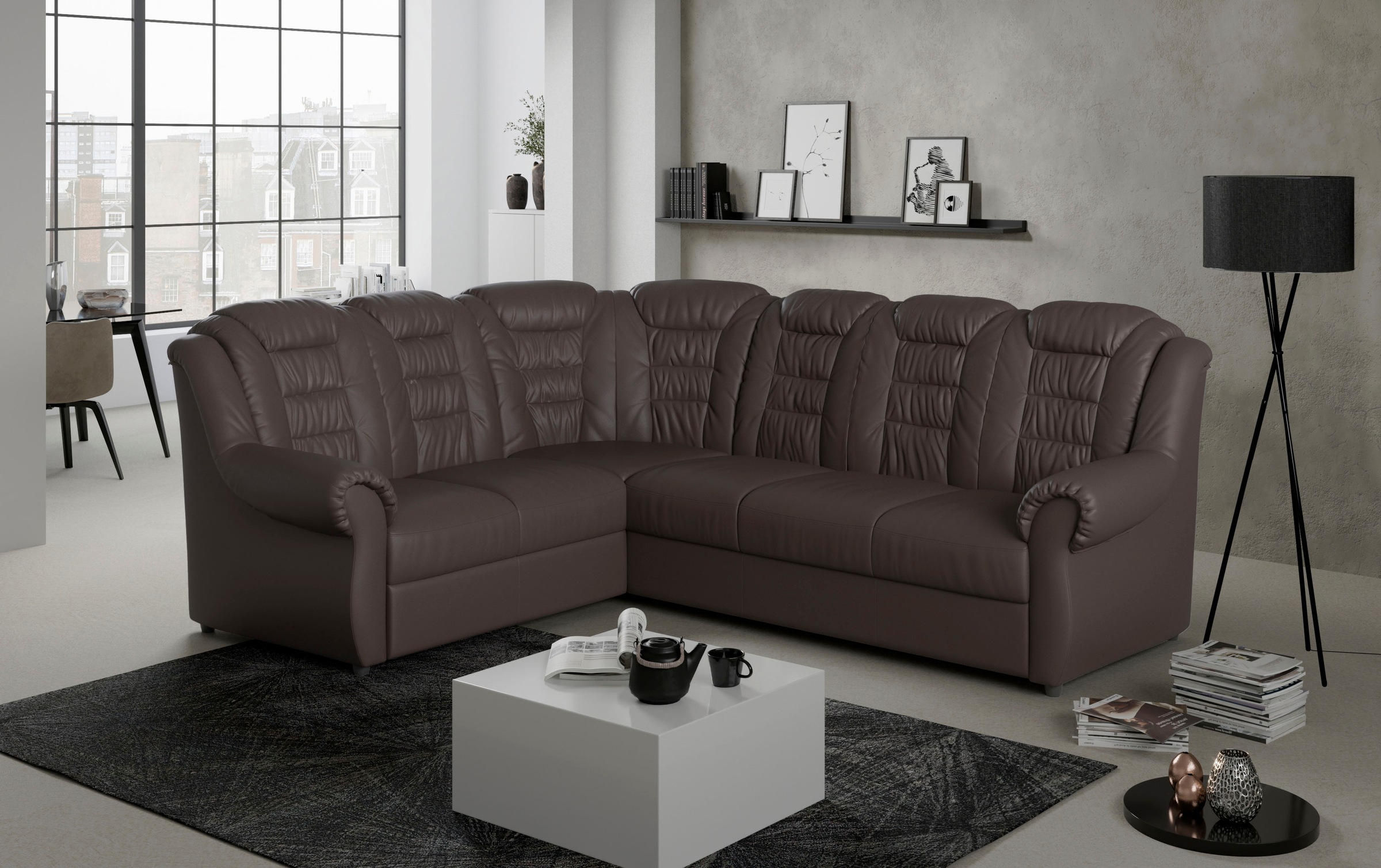 Home affaire Ecksofa »Boston L-Form«, mit hoher Rückenlehne, wahlweise mit Bettfunktion & Stauraum