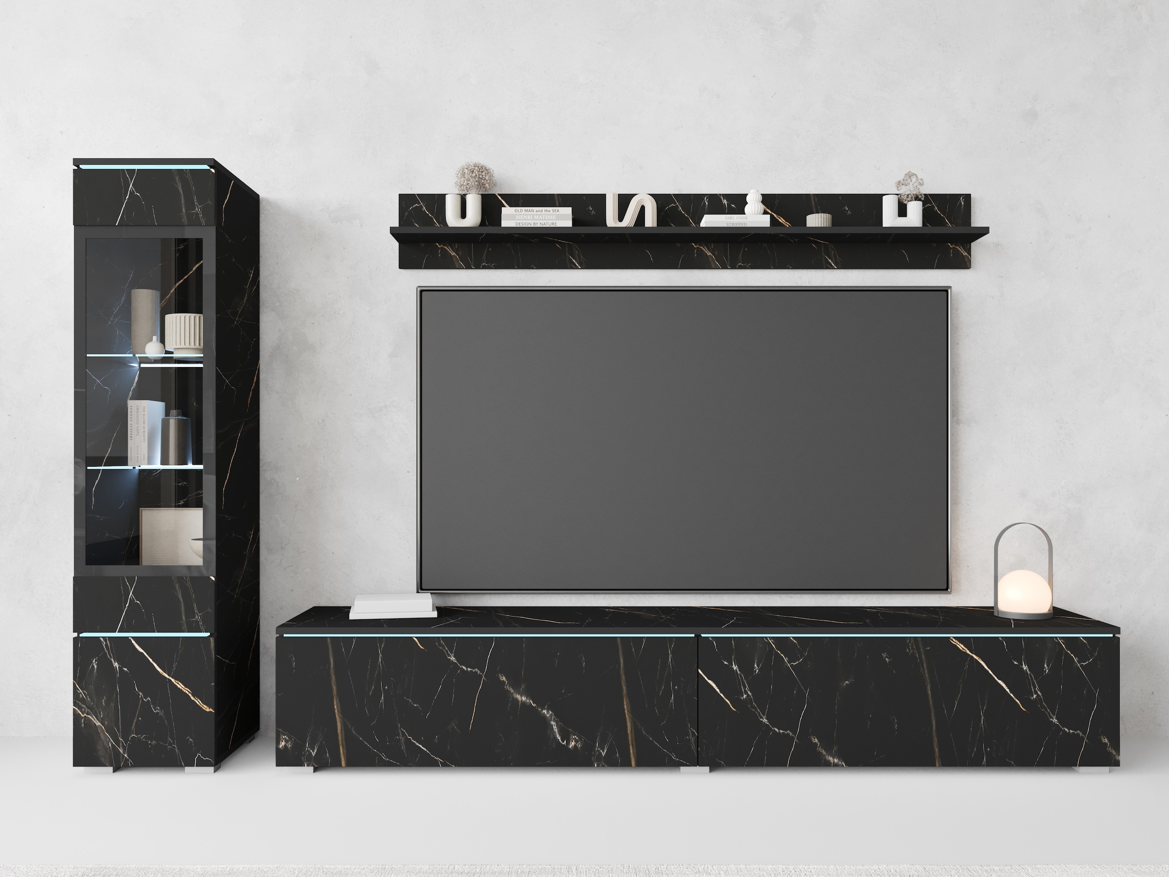 INOSIGN Wohnwand »VERA I«, (Komplett-Set, 3 St.), Mediawand 230 cm, Vitrine mit Verglasung, stehend und hängend