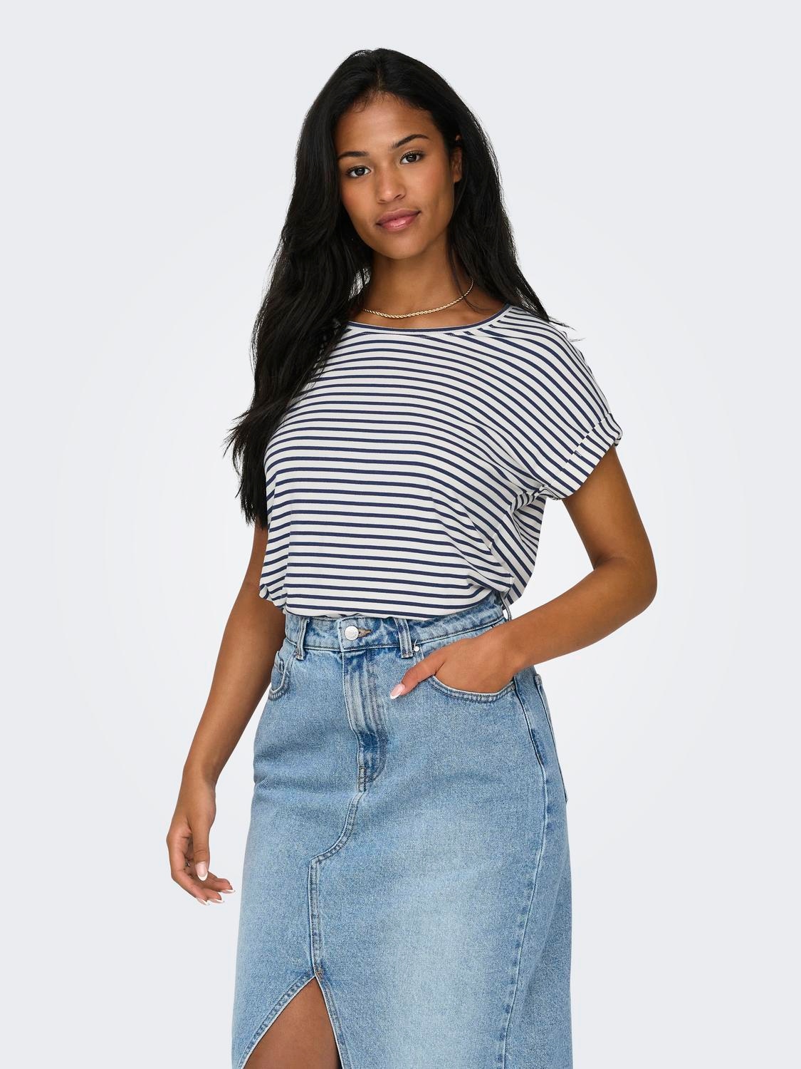 ONLY Kurzarmshirt »ONLMOSTER STRIPE S/S O-NECK TOP JRS NOOS« gestreift, lässig geschnitten, Jersey, Rundhals, Viskosemischung