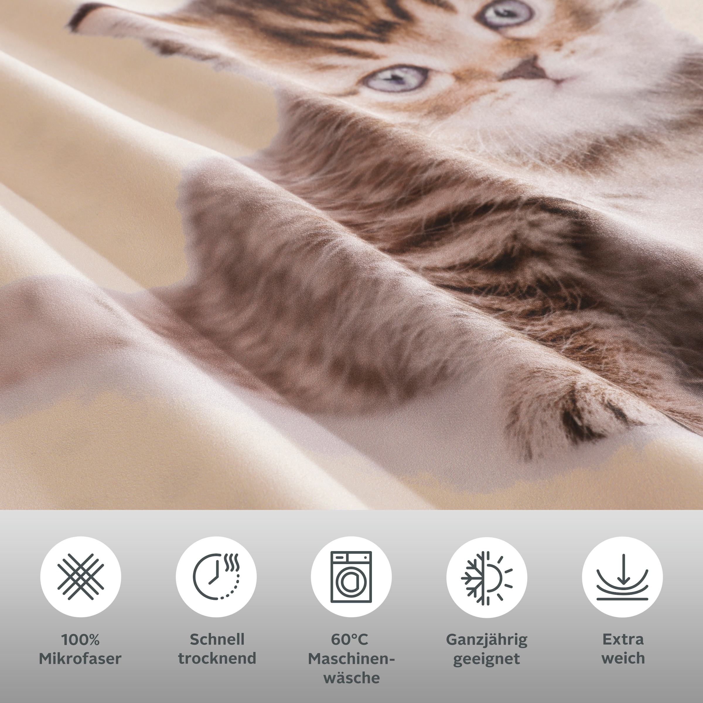 OTTO home Bettwäsche »Lyki«, ab Größe 135x200 cm, 100% Polyester, Katze, Pferd, Löwe, Pinguin