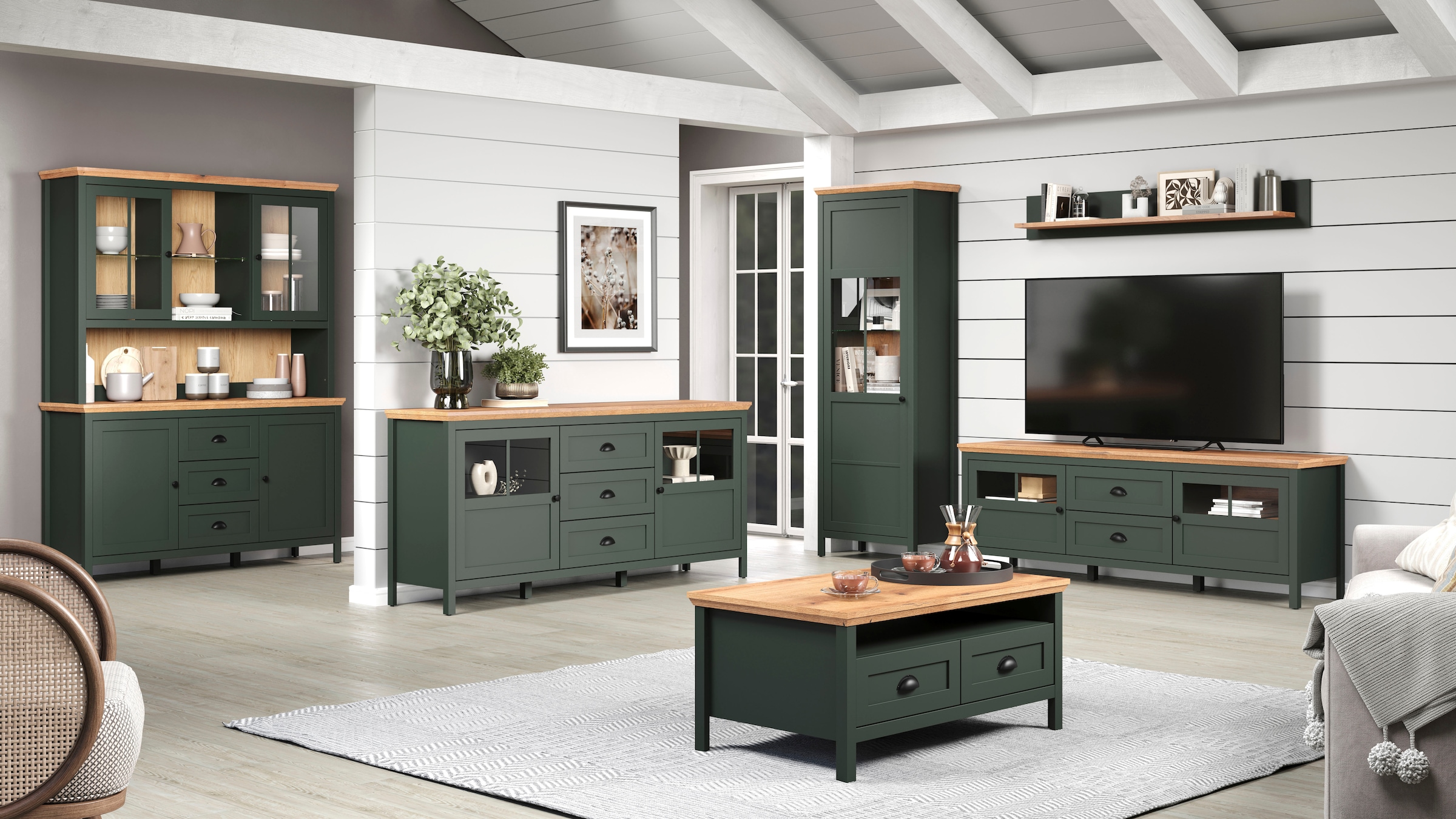 Home affaire Sideboard »Vienna«, Kommode im Landhausstil mit Muschelgriffen - 3 Schubladen und 4 Fächer
