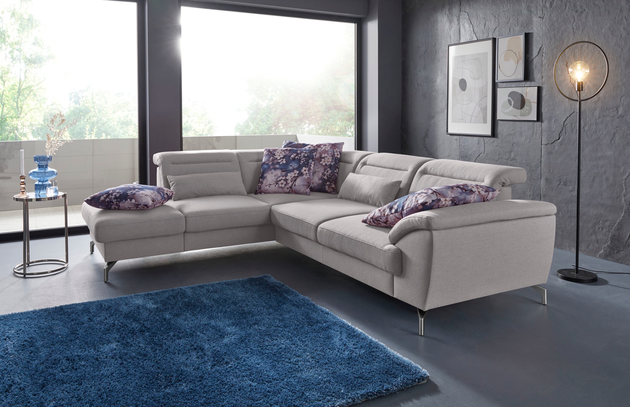 sit&more Ecksofa »Percy L-Form«, 12 cm Fußhöhe, Sitztiefenverstellung, wahlweise in 2 Fußfarben