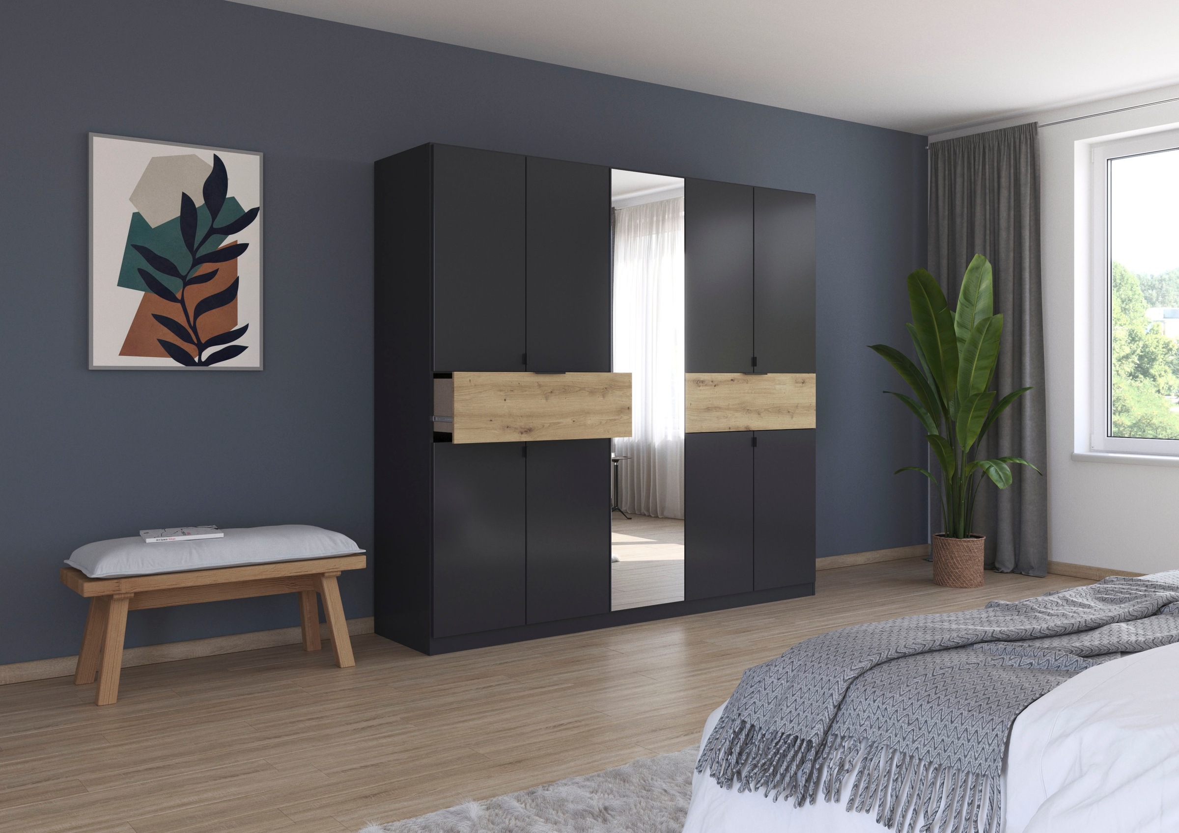 rauch Drehtürenschrank »Kleiderschrank Schrank Garderobe Wäscheschrank TICAO«, (Schubladen in der Höhe variabel positionierbar), mit 2 geräumigen Schubladen, viel Stauraum MADE IN GERMANY