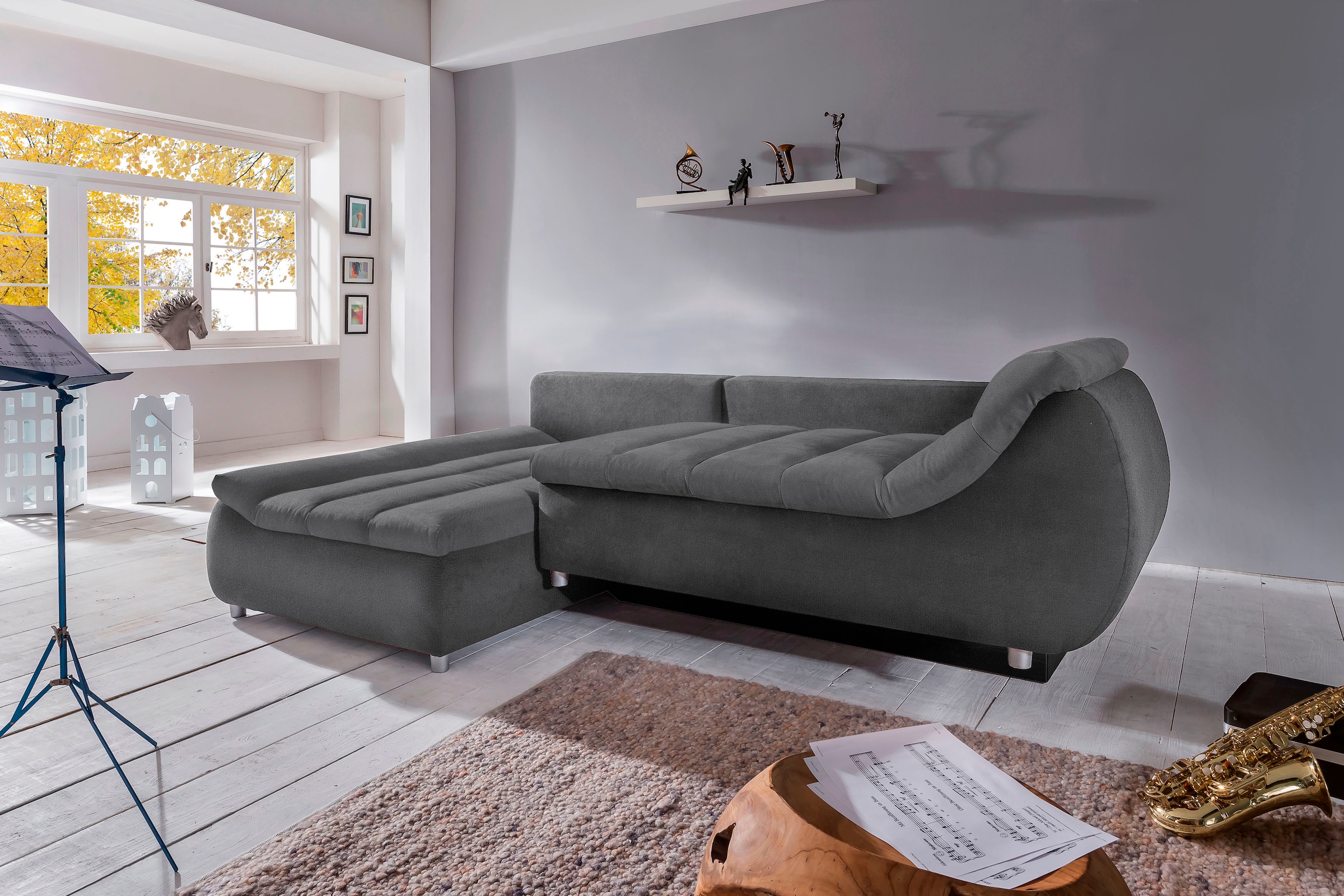 INOSIGN Ecksofa »Imola elegant und bequem, aktuelle Steppung im Sitz, L-Form«, wahlweise mit Bettfunktion