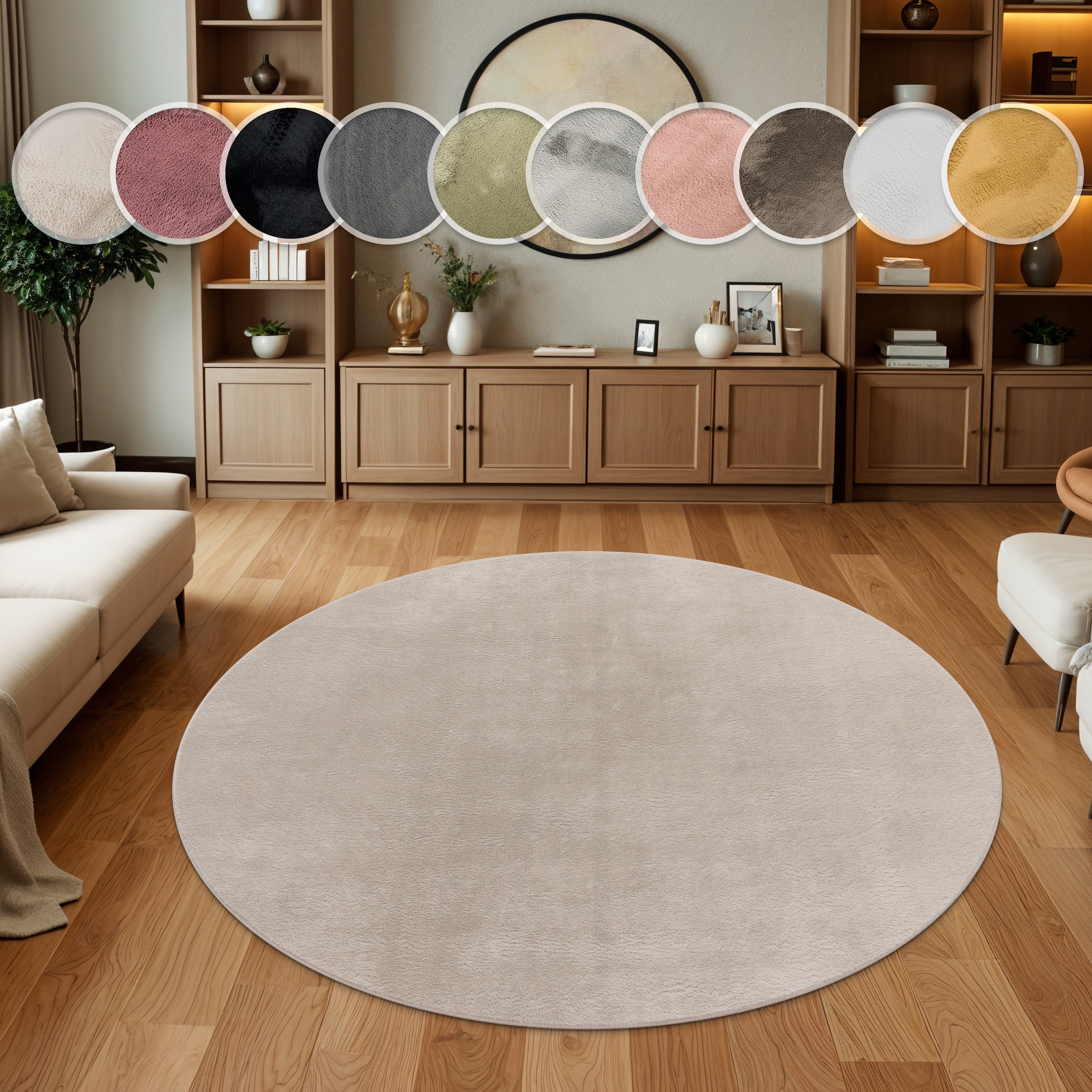 Paco Home Fellteppich »Kunstfell Soft 380« rund 14 mm Höhe Langflor, Kuschelteppich - besonders weich, Uni-Farben
