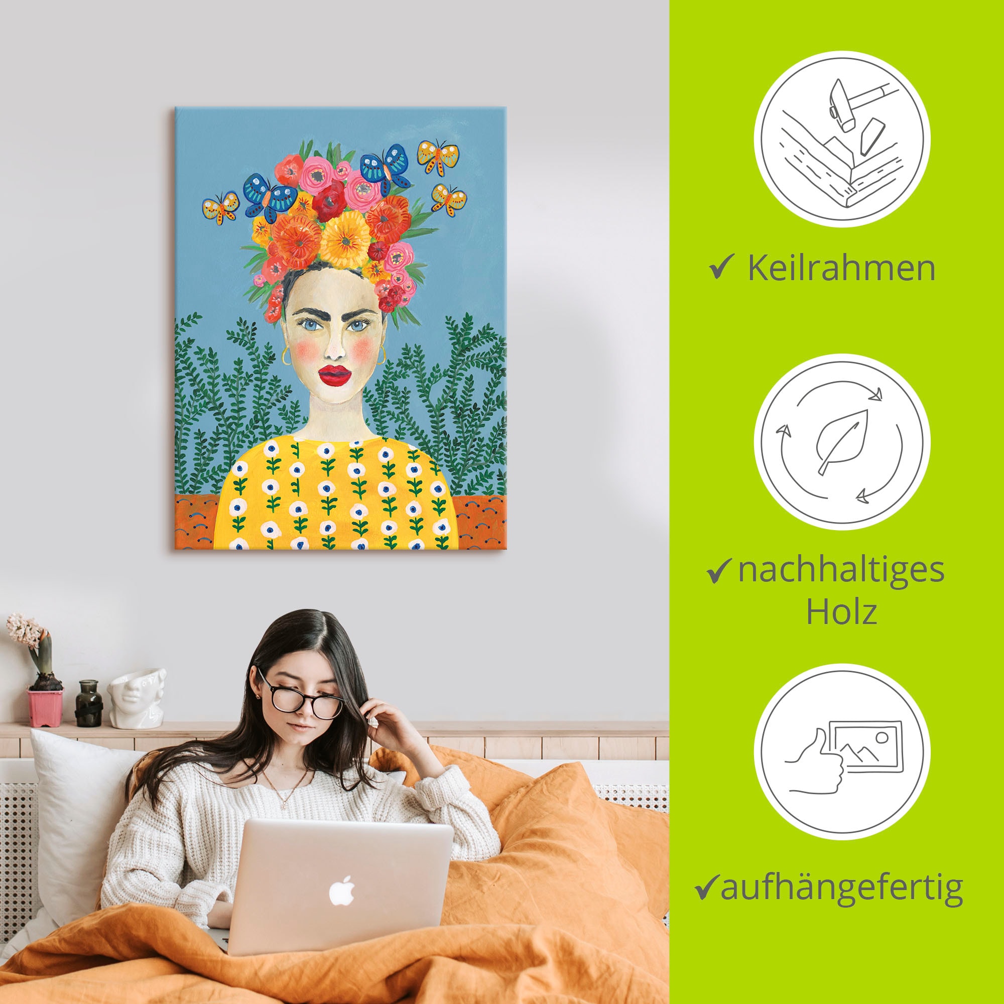 Artland Wandbild »Frida-Kopfschmuck I«, Bilder von Frauen, (1 St.), als Leinwandbild, Poster, Wandaufkleber in verschied. Größen