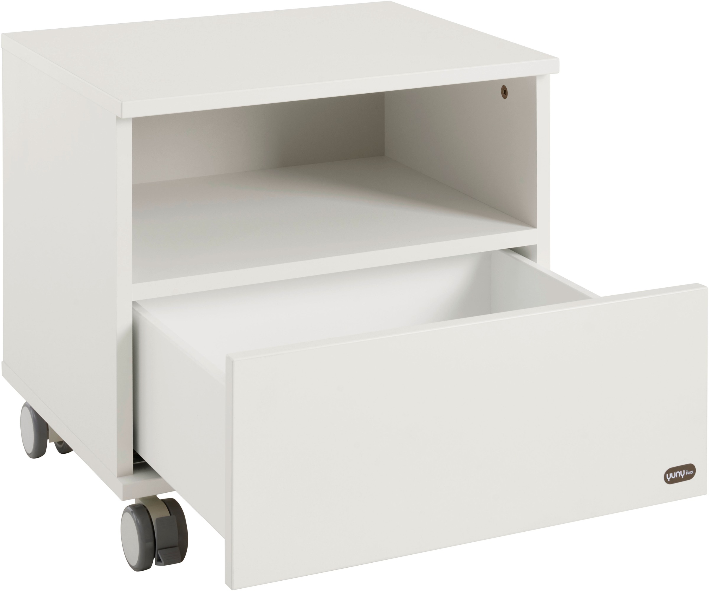 YUNY by PAIDI Nachtkommode »LOVELY ALIV mit Ablagefach und Schublade«, (B/H/T ca. 48x45x40cm, Off-White), feststellbarer Rollcontainer, Soft-Close