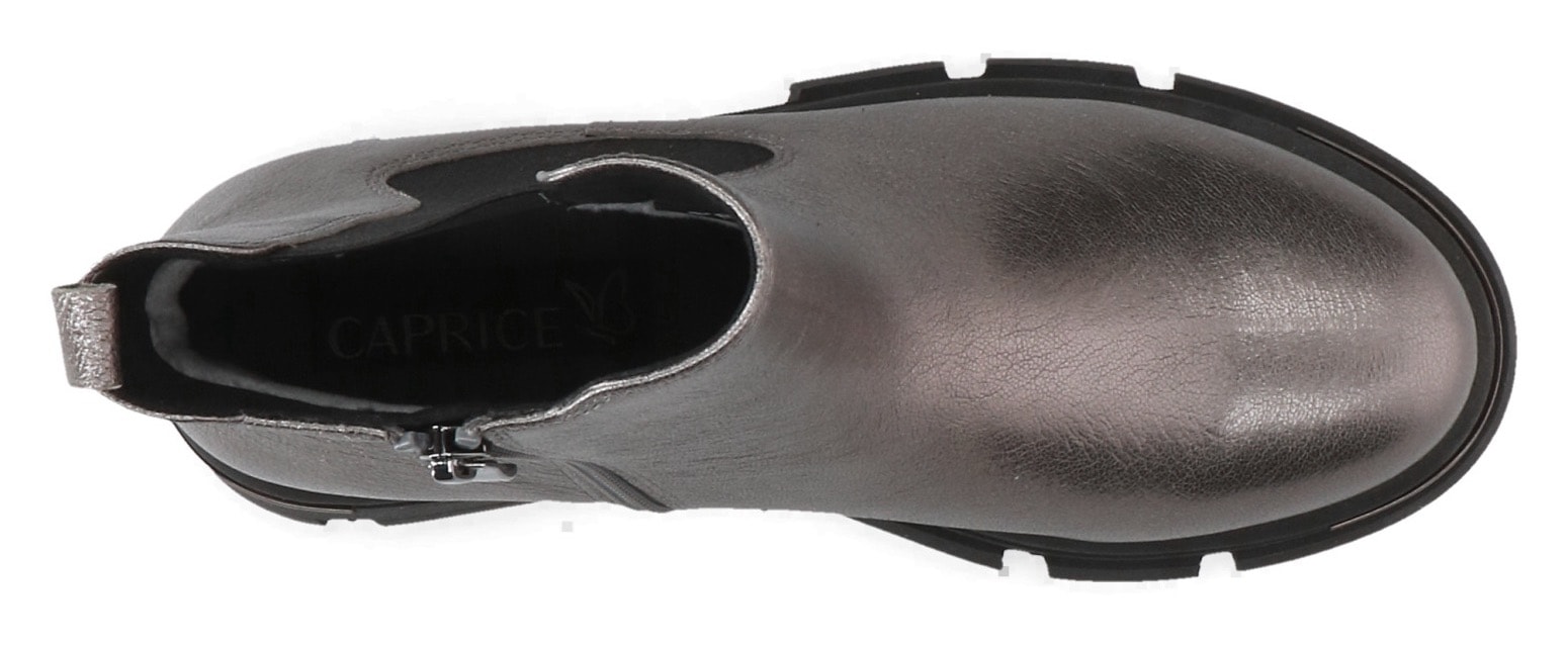 Caprice Chelseaboots, Blockabsatz, Plateau, Stiefelette in auffälliger Metallic-Optik