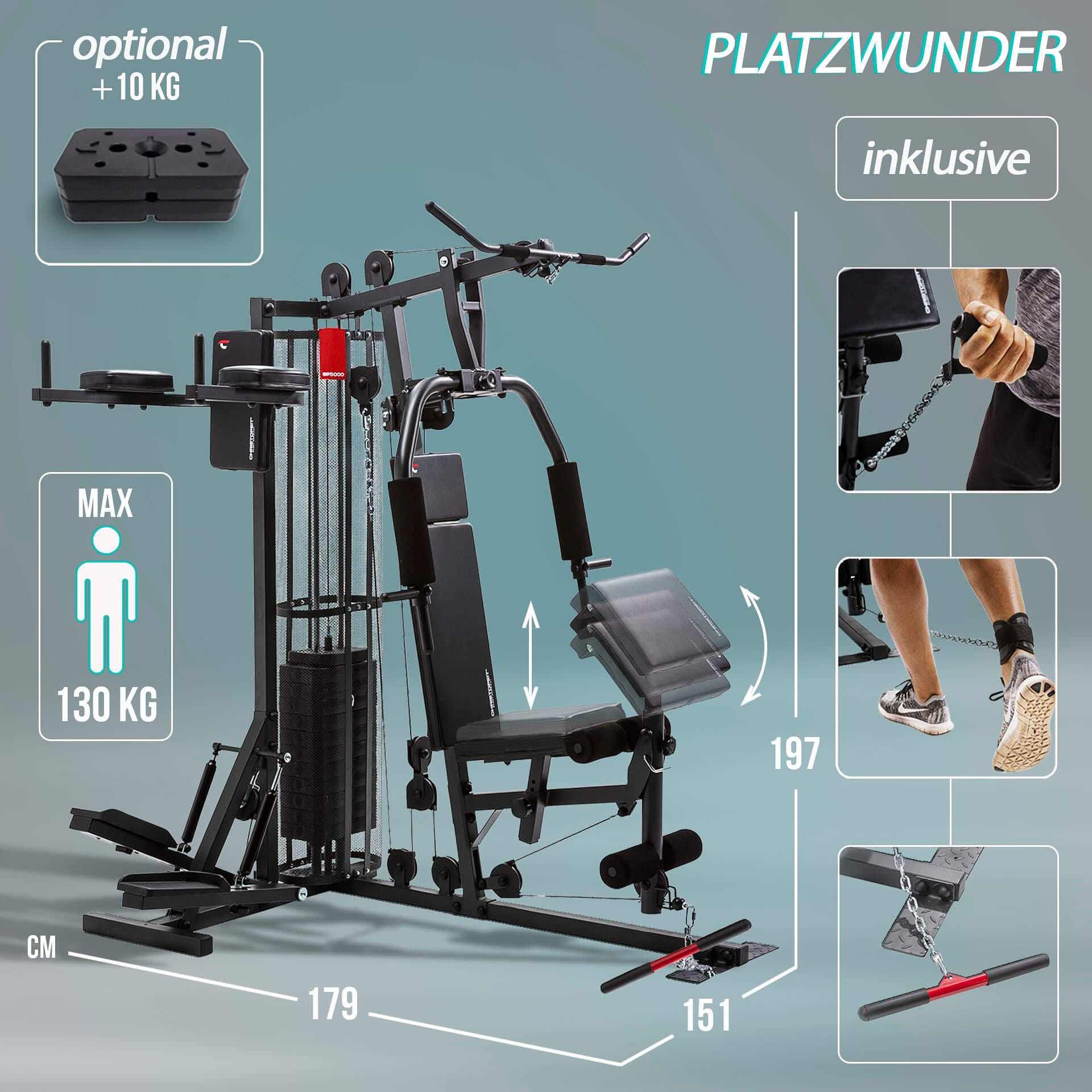 Christopeit Sport® Kraftstation »Kraftstation SP 5000«, 12 Gewichtsblöcke, (Butterflystange, Latzug, Ruderfunktion und mehr), multifunktionale Fitnessstation, max. Trainingsgewicht 70 kg