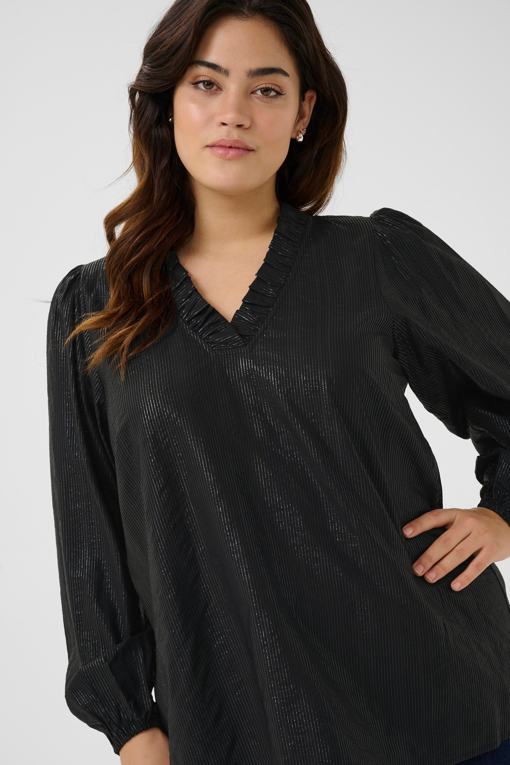 KAFFE Curve Langarmbluse »Damen Langarm-Bluse KCanni«