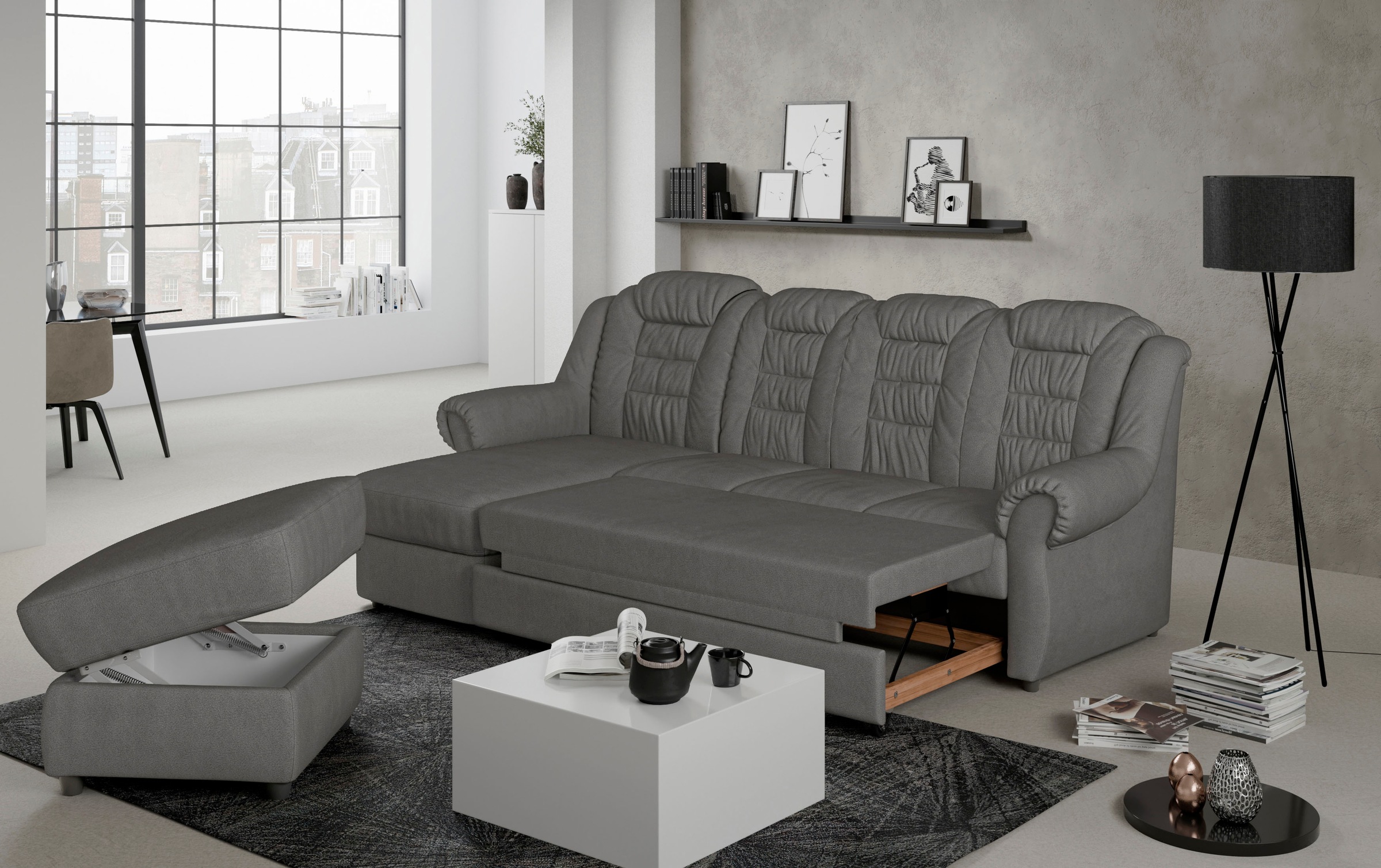 Home affaire Ecksofa »Boston L-Form«, mit hoher Rückenlehne, wahlweise mit Bettfunktion