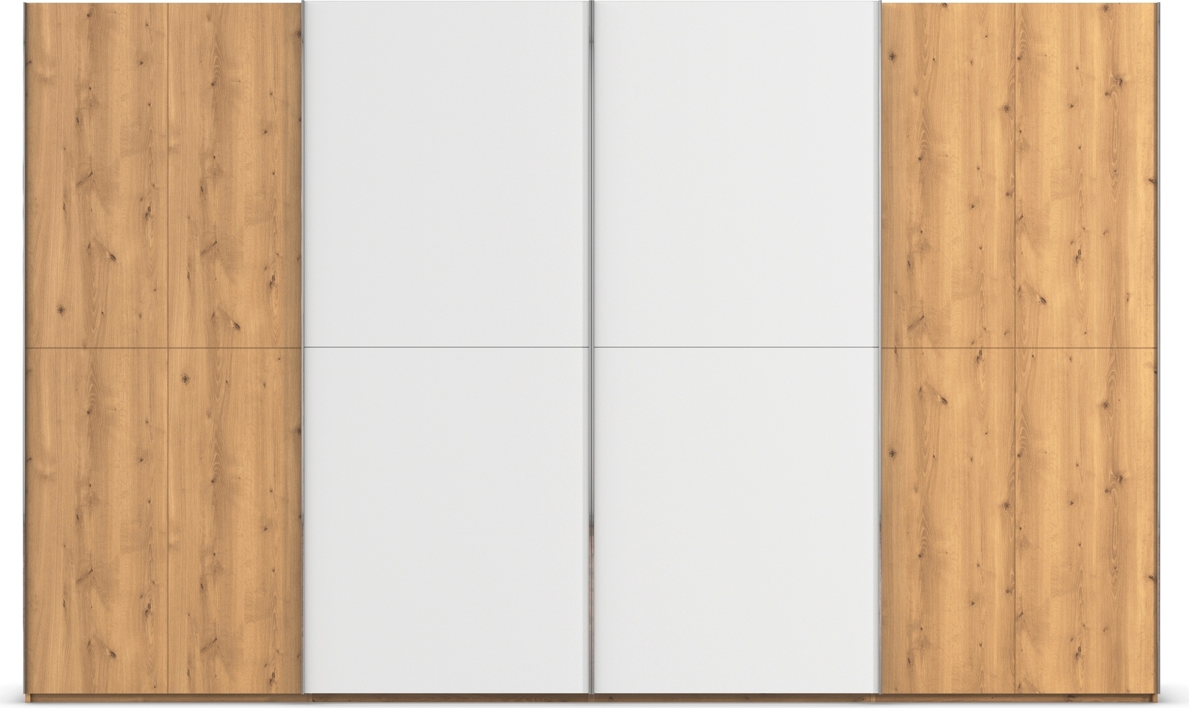 rauch Schwebetürenschrank »Kleiderschrank Schrank Garderobe Schlafzimmerschrank SCALE-WOOD«, edle geteilte Front in massiver Asteiche mit Glastüren MADE IN GERMANY