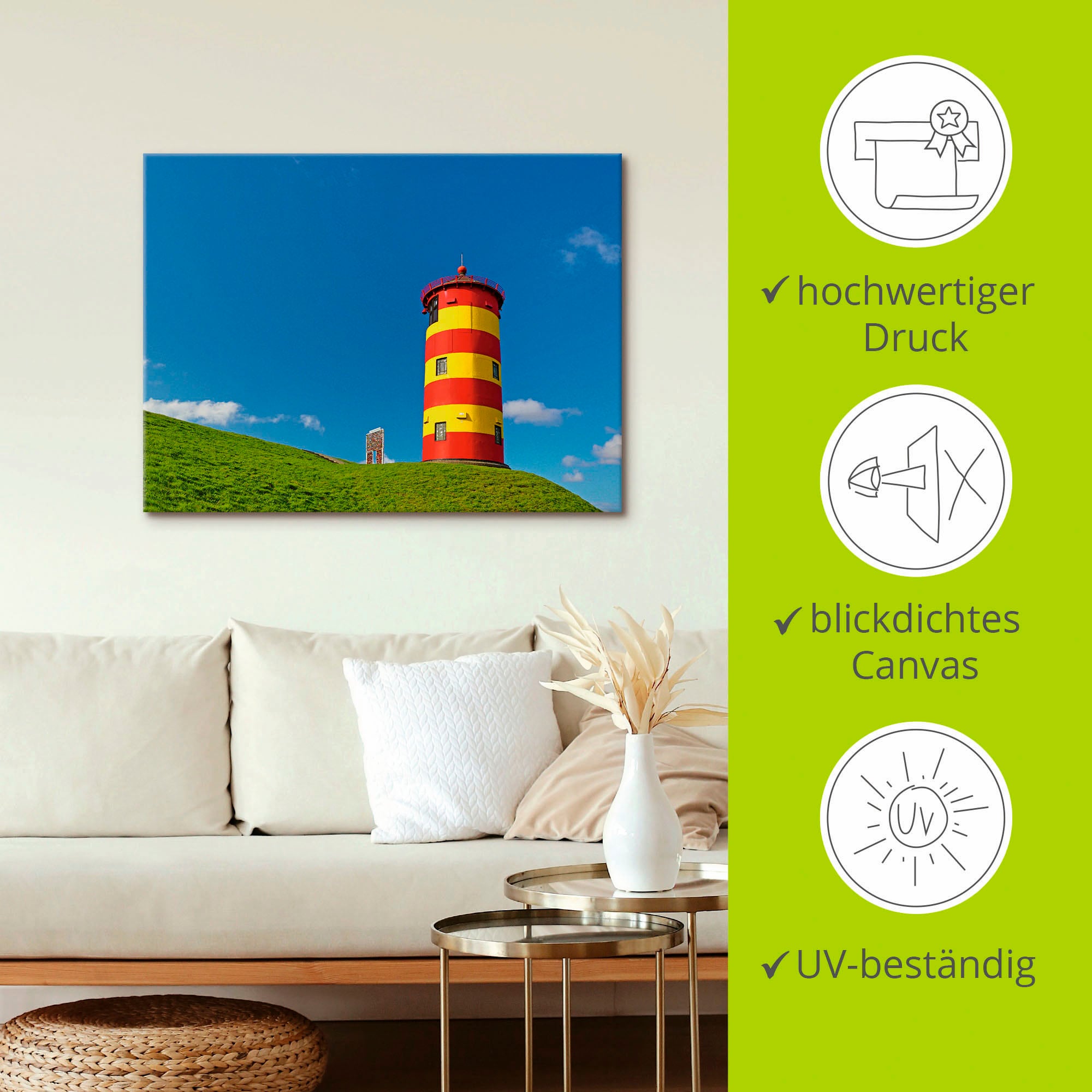 Artland Leinwandbild »Pilsumer Leuchtturm«, Gebäude, (1 St.), auf Keilrahmen gespannt