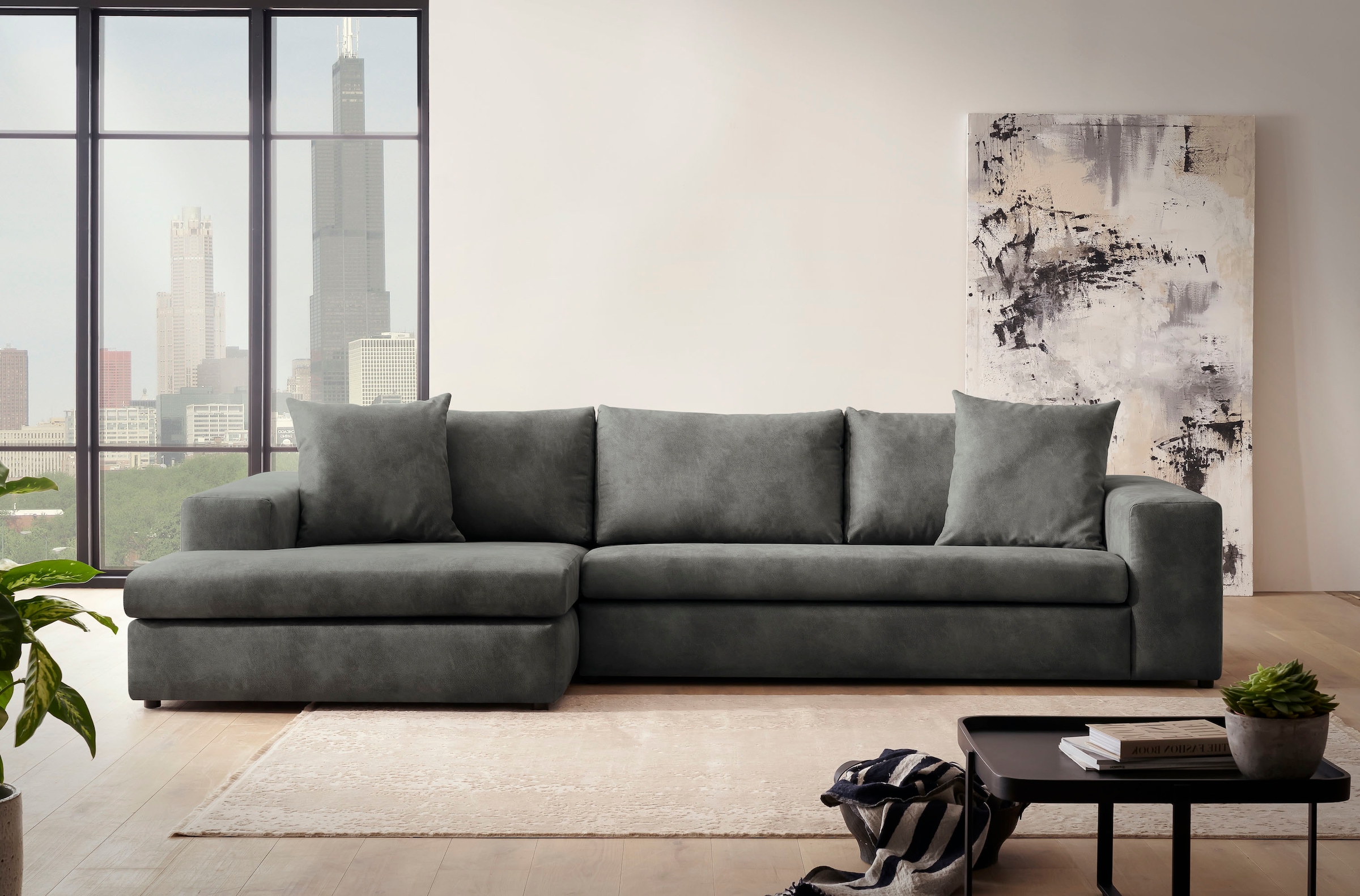 Home affaire Ecksofa »SLEETLAND XXL in Samtvelours oder Vintage-Leder-Optik günstig online kaufen