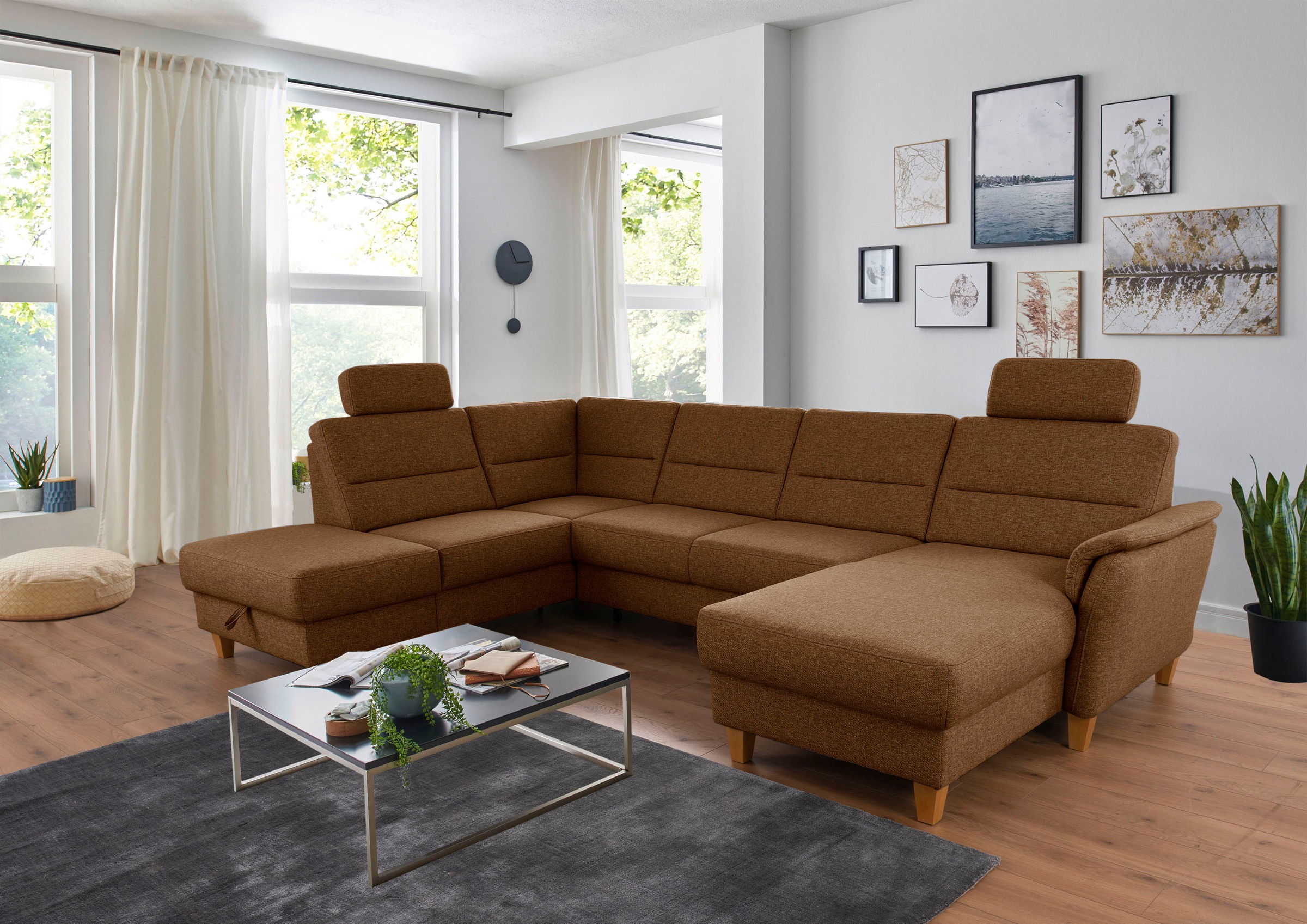 Home affaire Wohnlandschaft »Palmera U-Form«, Federkern, wahlweise mit Bett günstig online kaufen