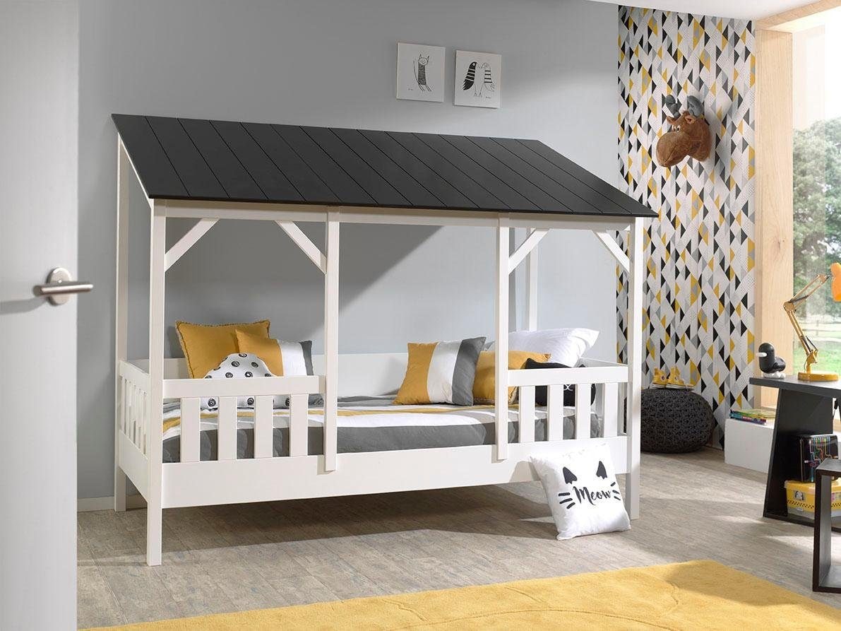 Vipack Kinderbett "Hausbett, aus MDF und Massivholz, Dach schwarz oder weiß günstig online kaufen