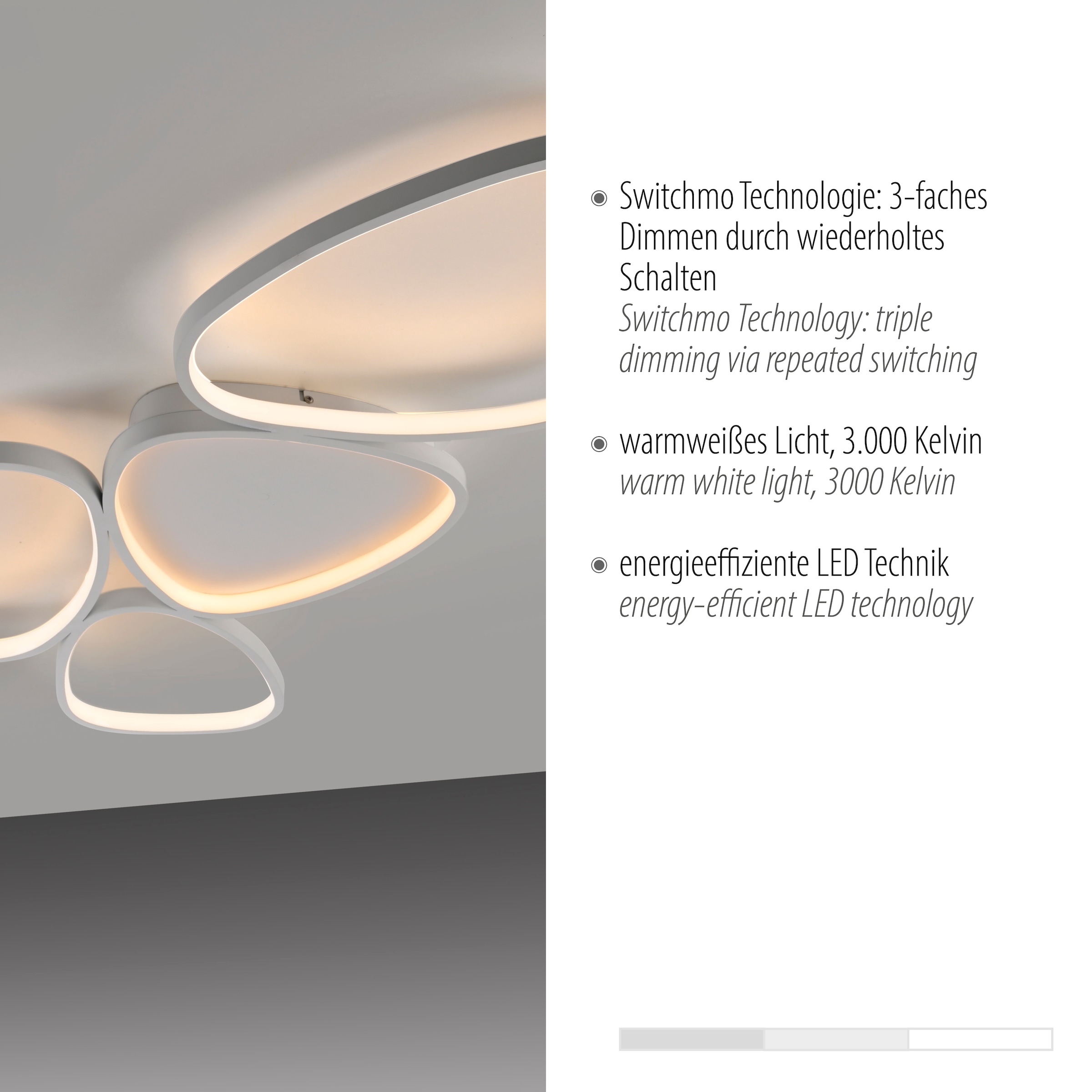 JUST LIGHT Deckenleuchte »PEBBLES«, 1 flammig, Leuchtmittel LED-Board | LED fest integriert, LED, dimmbar, Switchmo, Memory, nach Trennung vom Netz