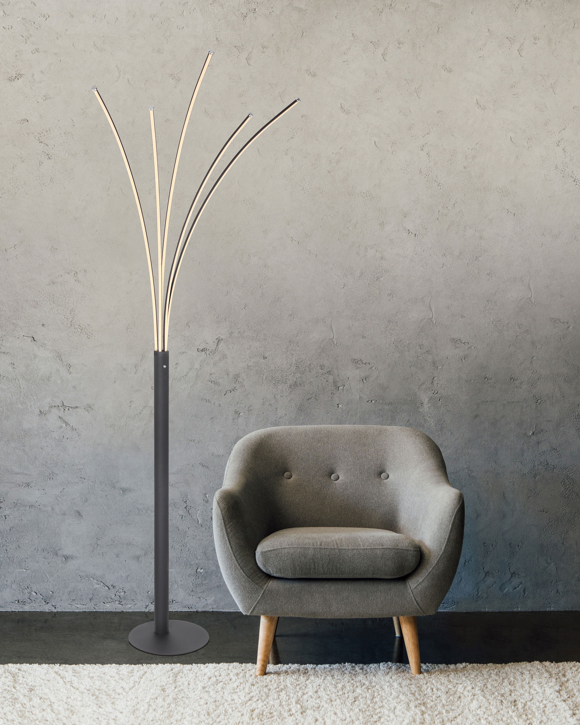 GLOBO LIGHTING Stehlampe »BIZZY« LED-Modul 1 Stk. Warmweiß Stehleuchte Schwarz/Opal, Touch dimmbar, LED 36W