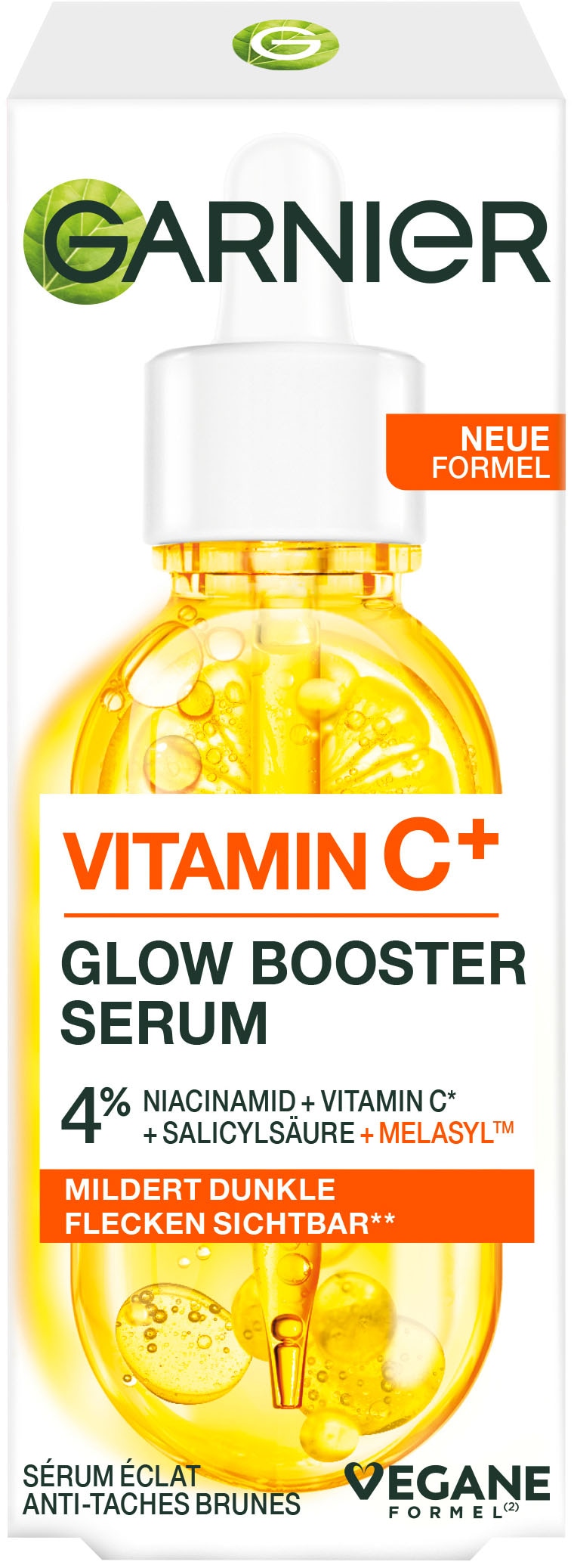 GARNIER Gesichtsserum »Garnier Vitamin C+ Glow Booster Serum«, Mildert Pigmentflecken, glättet die Haut, auch für empfindliche Haut.