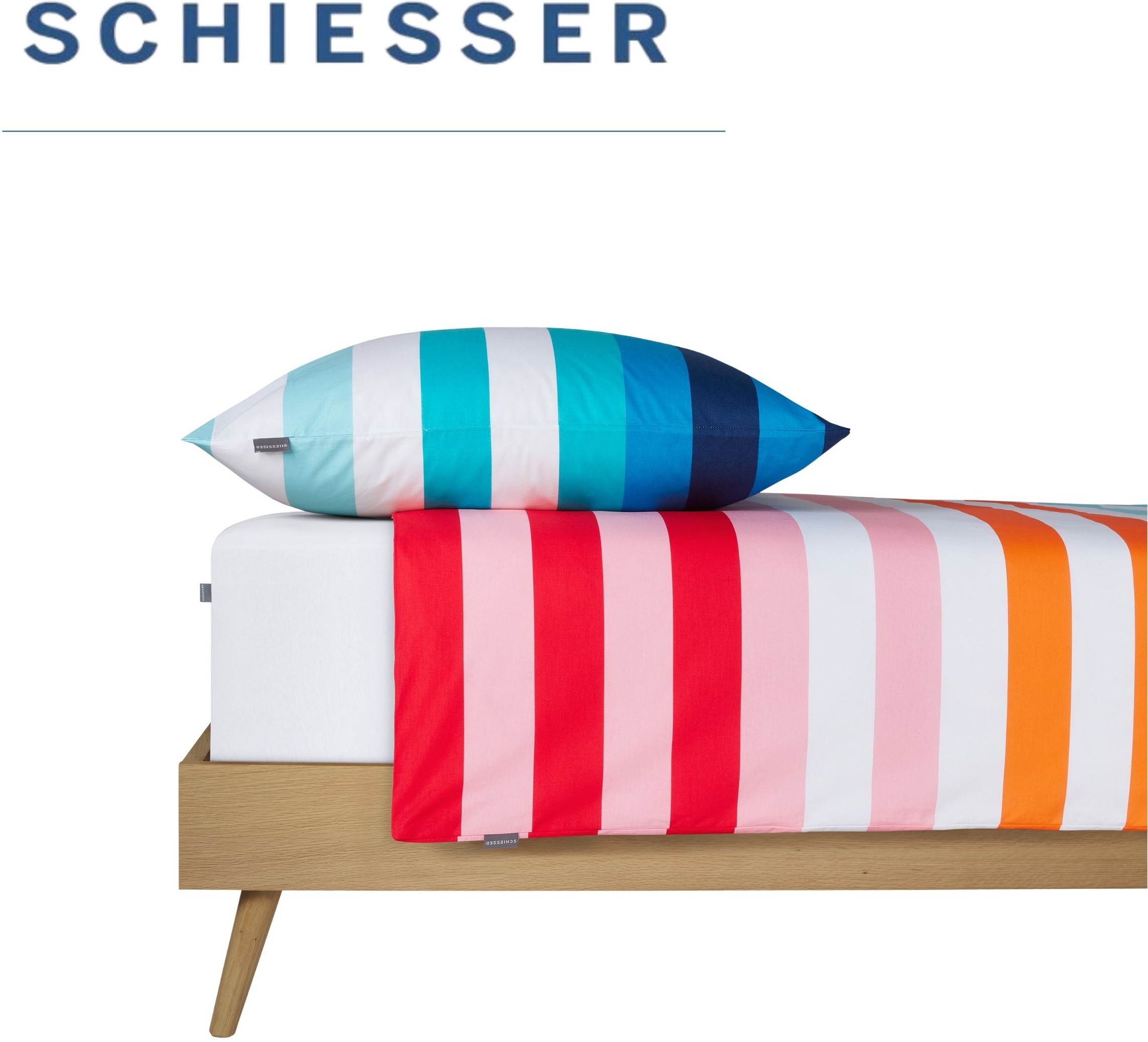 Schiesser Bettwäsche »Happy Stripe aus weicher Baumwolle und jeder Menge bunter Streifen« 2 Stk. OEKO-TEX® MADE IN GREEN