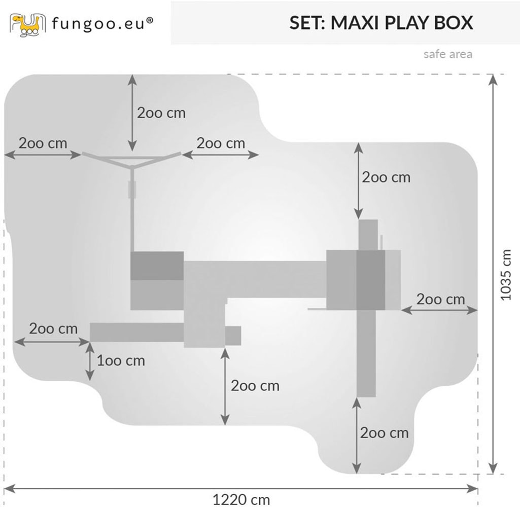 FUNGOO Spielturm »MAXI SET PLAY BOX«, mit Schaukel & Rutsche, Klettererweiterung, Spielhaus, Sandkasten