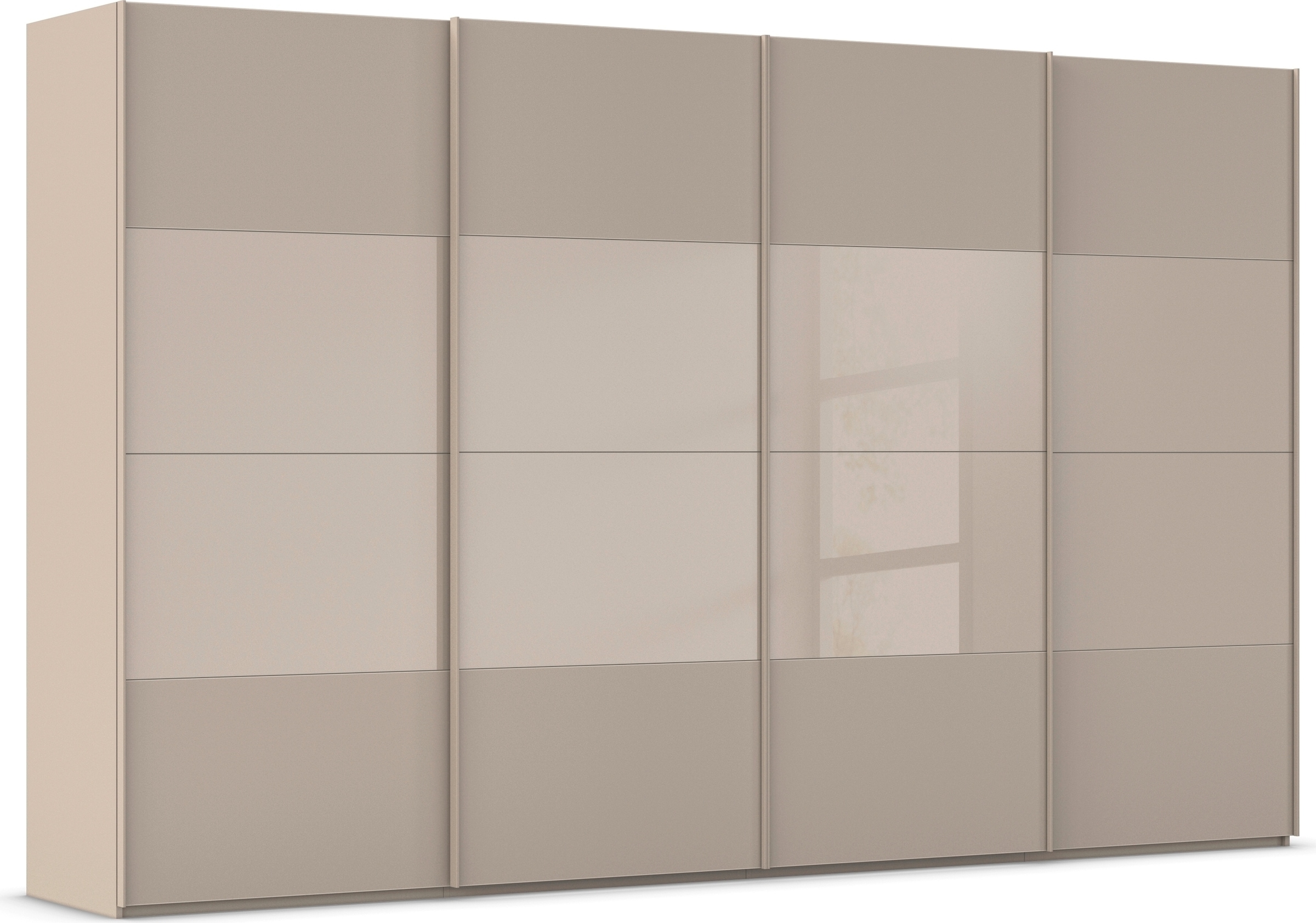 rauch Schwebetürenschrank »Kleiderschrank Schrank Garderobe Schlafzimmerschrank SCALE-FYRA«, edle Türen viergeteilt Glas matt/glänzend viele Farben MADE IN GERMANY