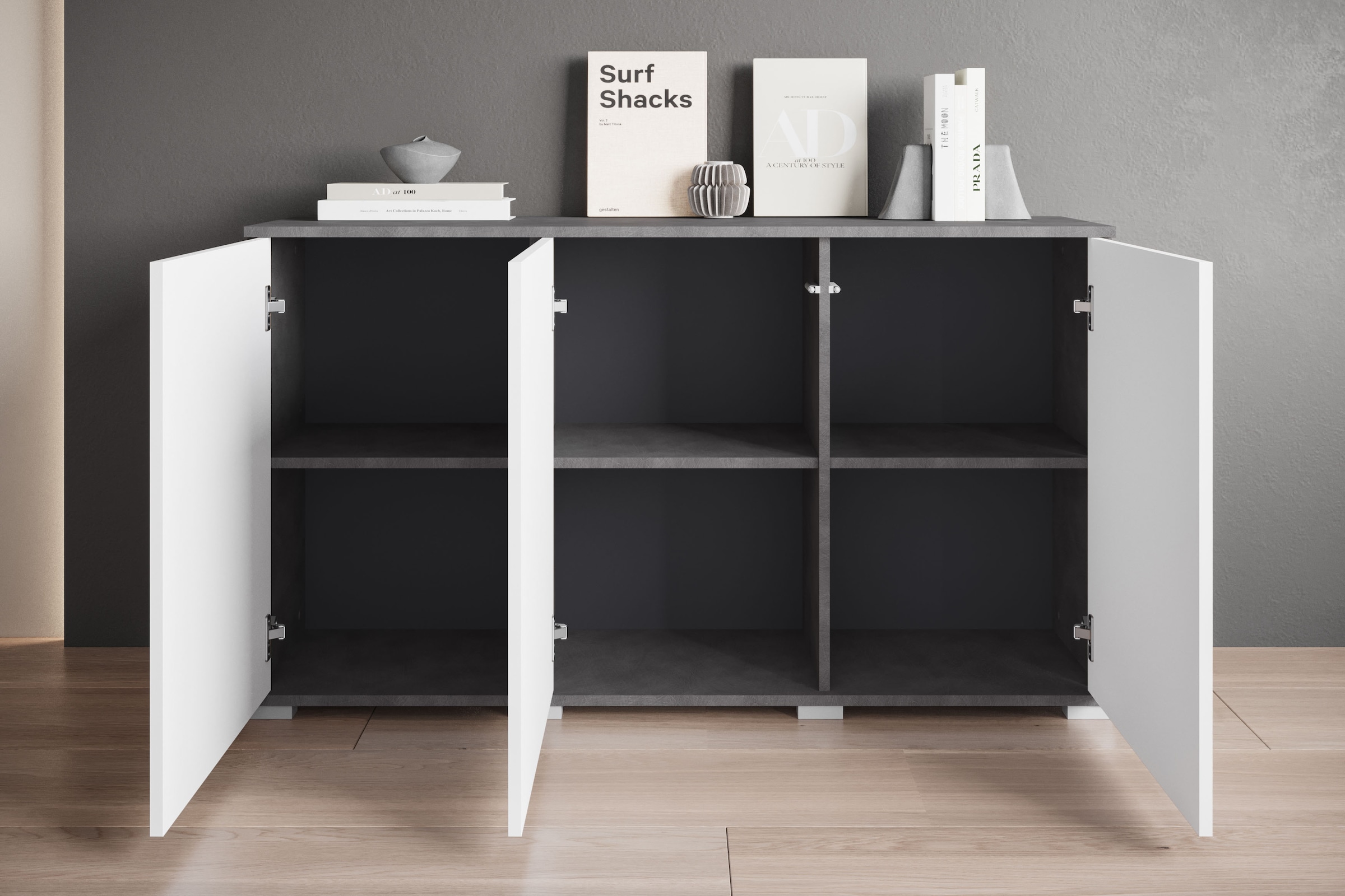 OTTO home Sideboard »Kenia, moderne grifflose Kommode mit 3 Türen, Breite 120 cm« 1 Stk. tlg. Push-to-Open-Fronten, höhenverstellbaren Einlegeböden