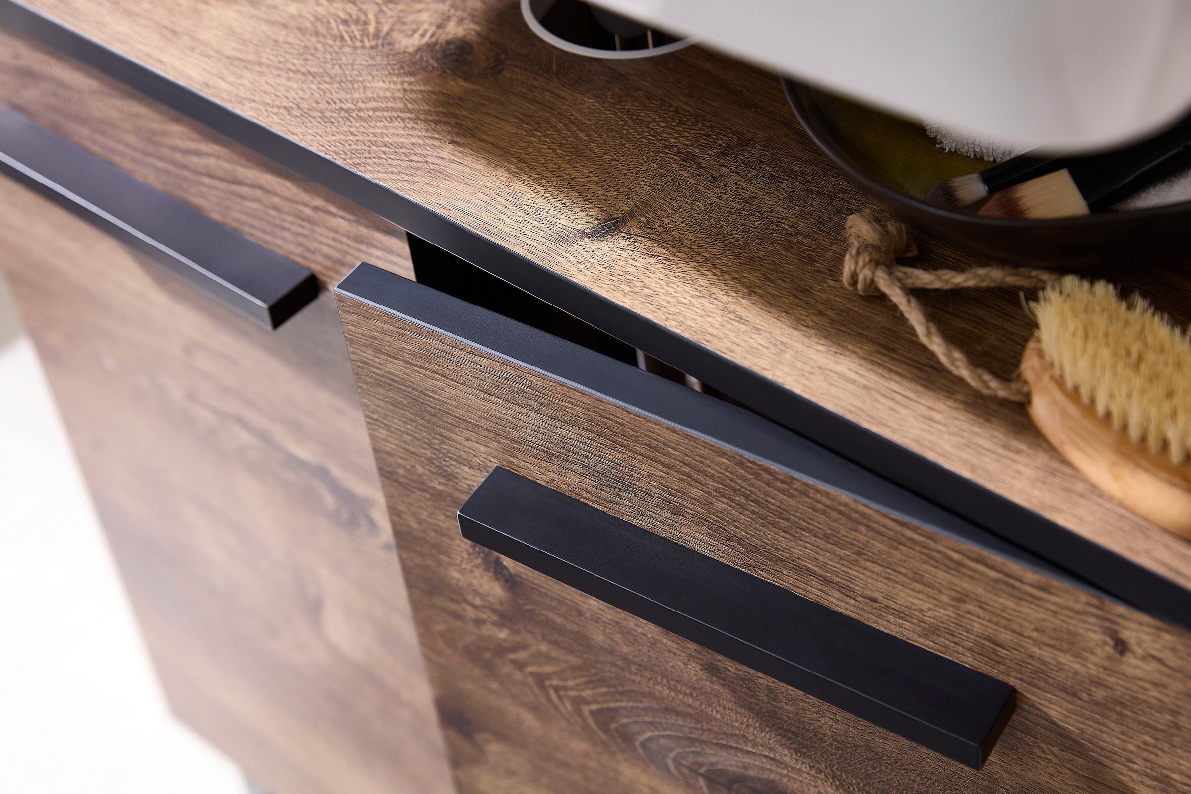 Saphir Waschbeckenunterschrank »Quickset 374 Unterbeckenschrank, Eiche Ribbeck quer Nachbildung«, Waschbeckenschrank inkl. Türdämpfer, 60 cm breit, ohne Waschbecken