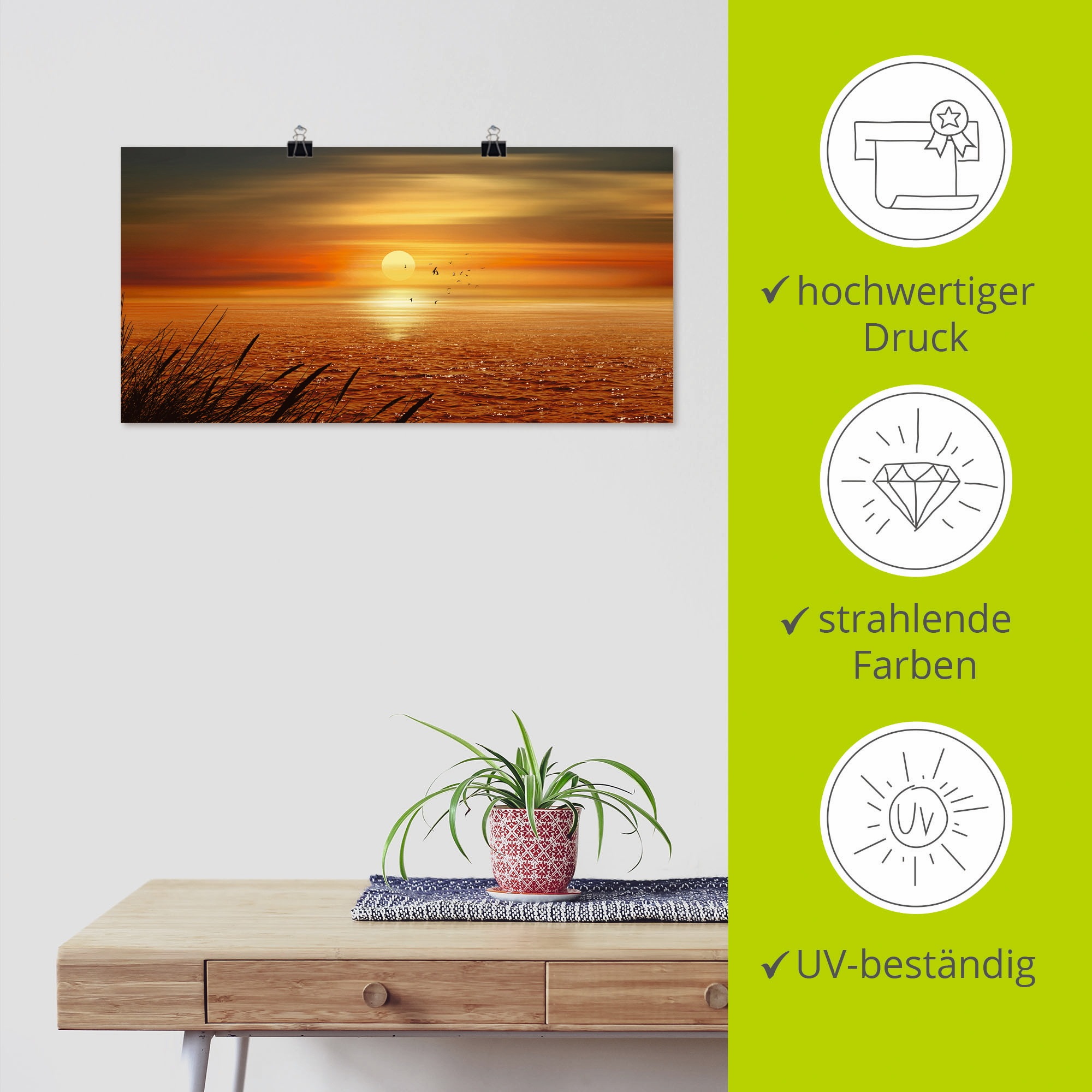 Artland Wandbild »Sonnenuntergang über dem Meer«, Sonnenaufgang & -untergang, (1 St.), als Leinwandbild, Poster, Wandaufkleber in verschied. Größen
