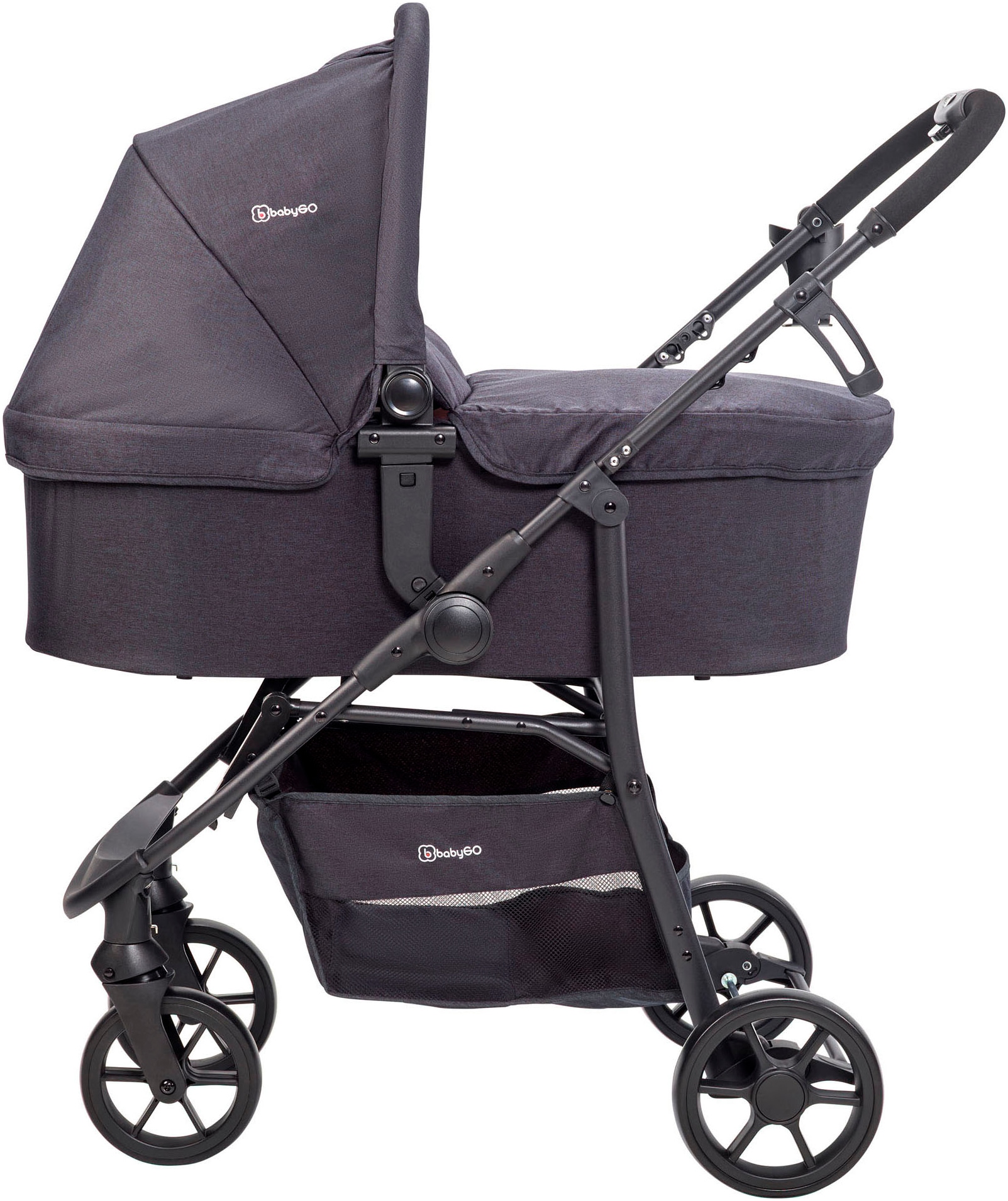 BabyGo Kombi-Kinderwagen »Style - 3in1, rosegold/black«, inkl. Babyschale mit Adaptern u. Wickeltasche