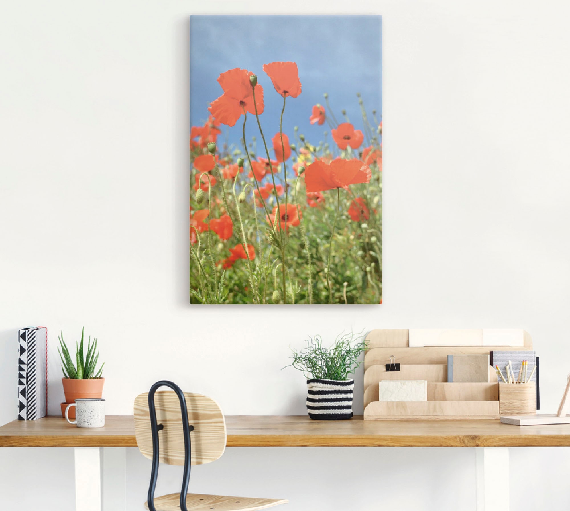 Artland Leinwandbild »Feld mit rotem Klatschmohn« Blumen 1 Stk. tlg. auf Holzrahmen gespannt