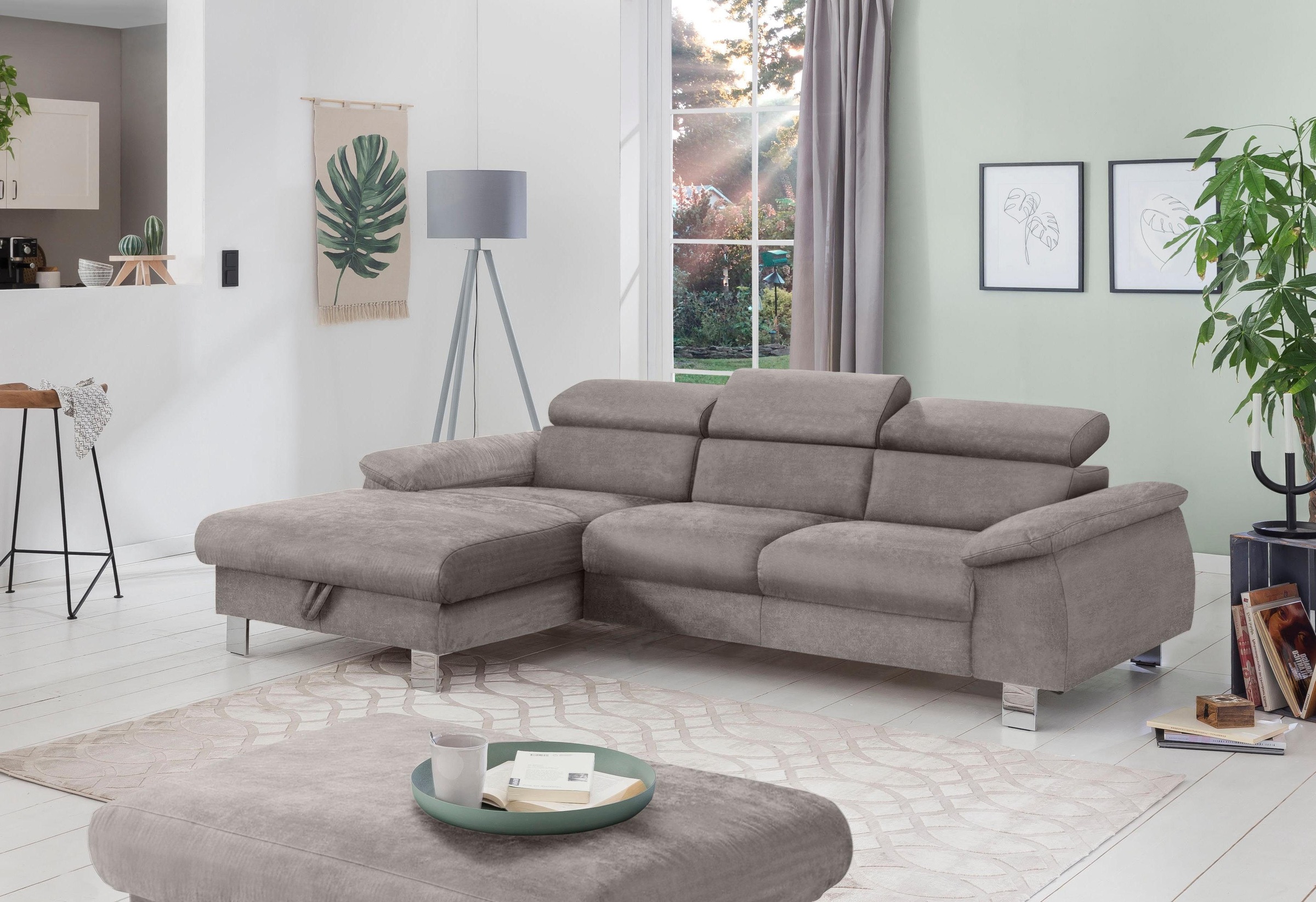 COTTA Ecksofa Komaris, Ecksofa, wahlweise mit RGB-LED-Beleuchtung und Bettfunktion/Bettkasten