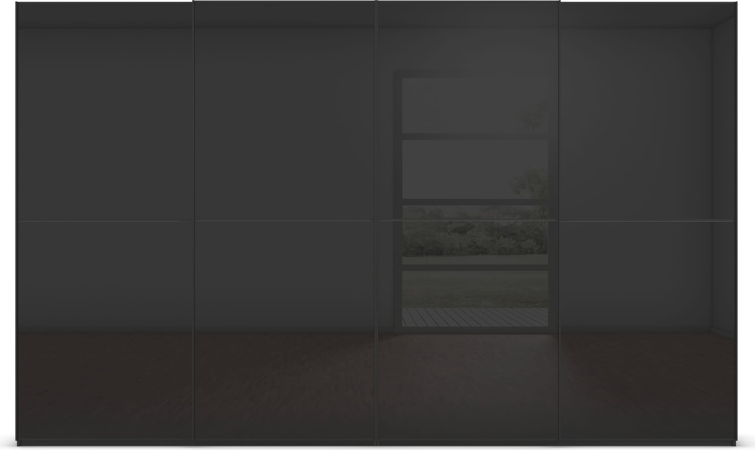 rauch Schwebetürenschrank »Kleiderschrank Schrank Garderobe Schlafzimmerschrank SCALE-DUO«, edle zweigeteilte Türen Glas-Front mit 3 Zierleisten MADE IN GERMANY