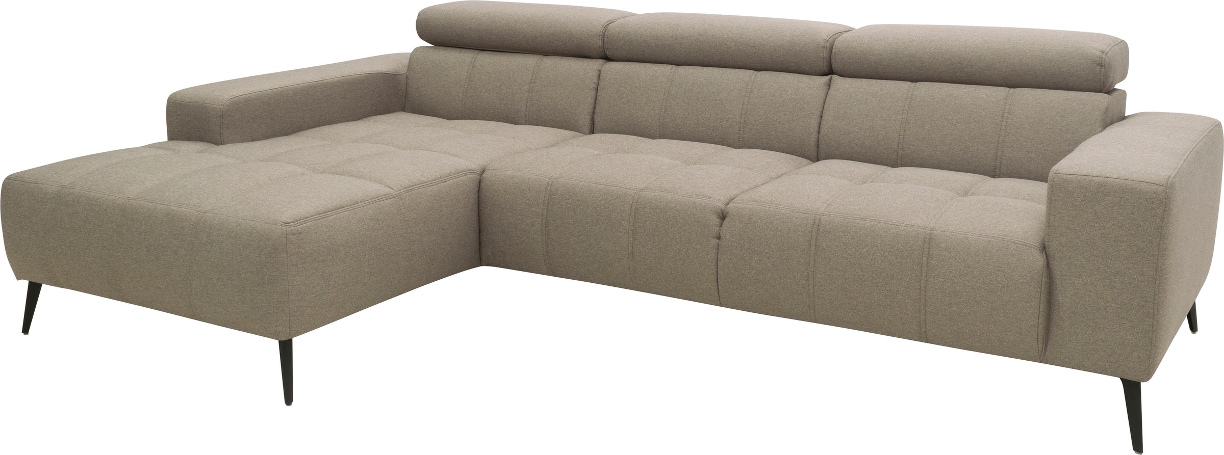 DOMO collection Ecksofa »Trento L-Form, mit Kufenfuß oder Einzelfuß«, wahlweise mit Kopfteilverstellung, Recamiere links/rechts bestellbar