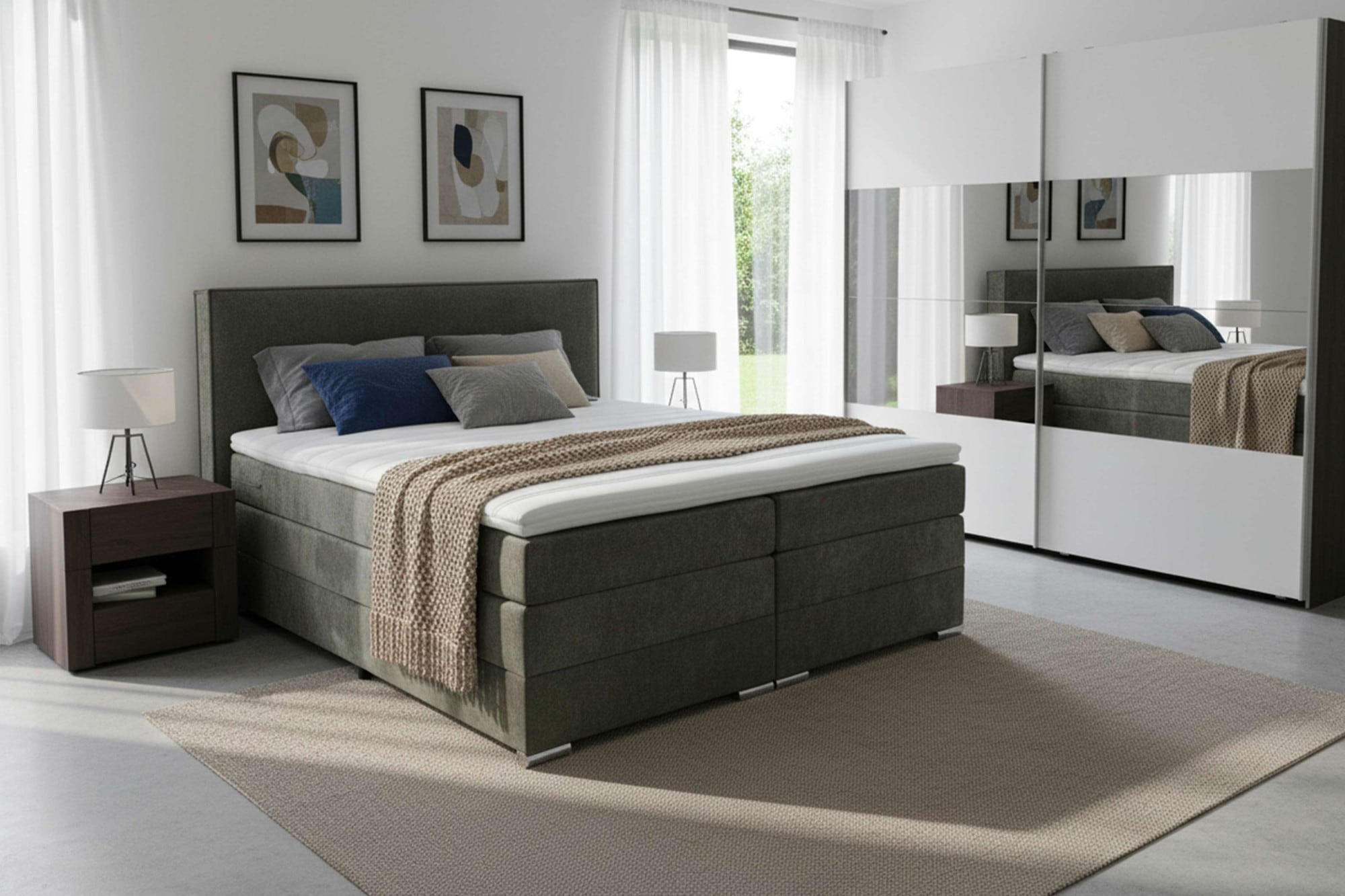 Home affaire Boxspringbett »Romeo, Doppel- & Polsterbett, Federkernbett, Komfortbett, 160, 180 cm« inkl. 6 cm Topper, zwei Bettkästen, Taschen-Federkernmatratze in H4