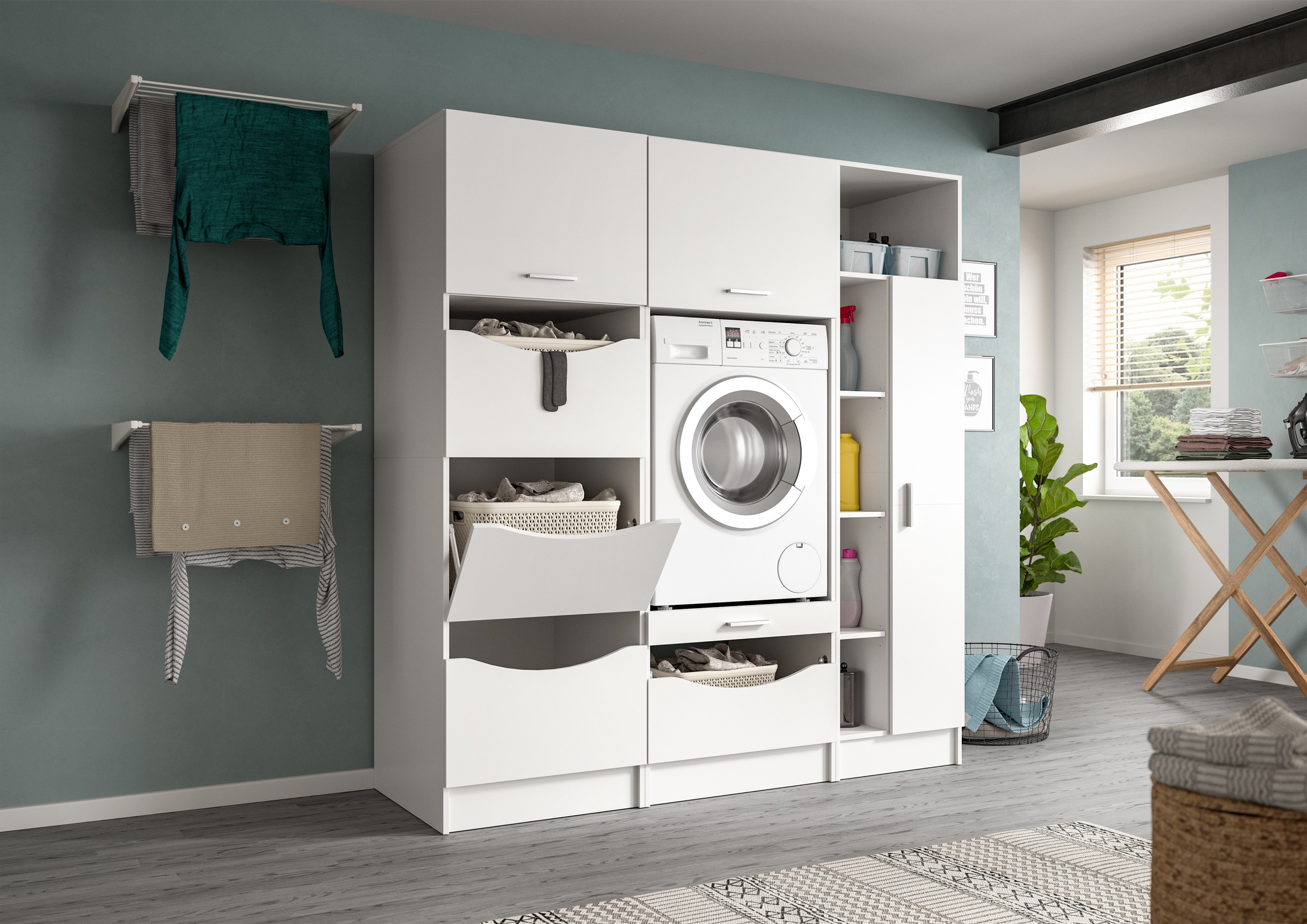 welltime Badmöbel-Set »FALAS, TOPSELLER!, 3-teilig, Hauswirtschaftsraum Set, Breite 176 cm« 1x Wäsche-, 1x Waschmaschinenumbau-, 1x Mehrzweckschrank, 