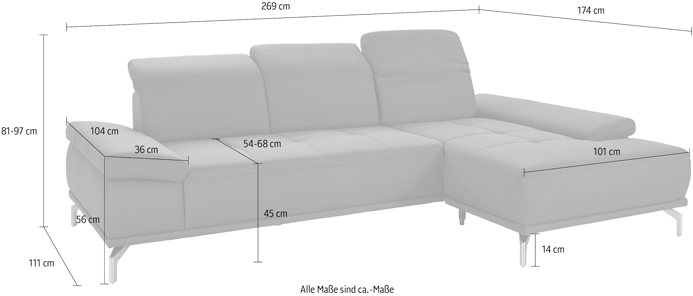 Home affaire Ecksofa »Caluna« Inkl.Sitztiefenverstellung, wahlweise mit Kopf- und Armteilverstellung