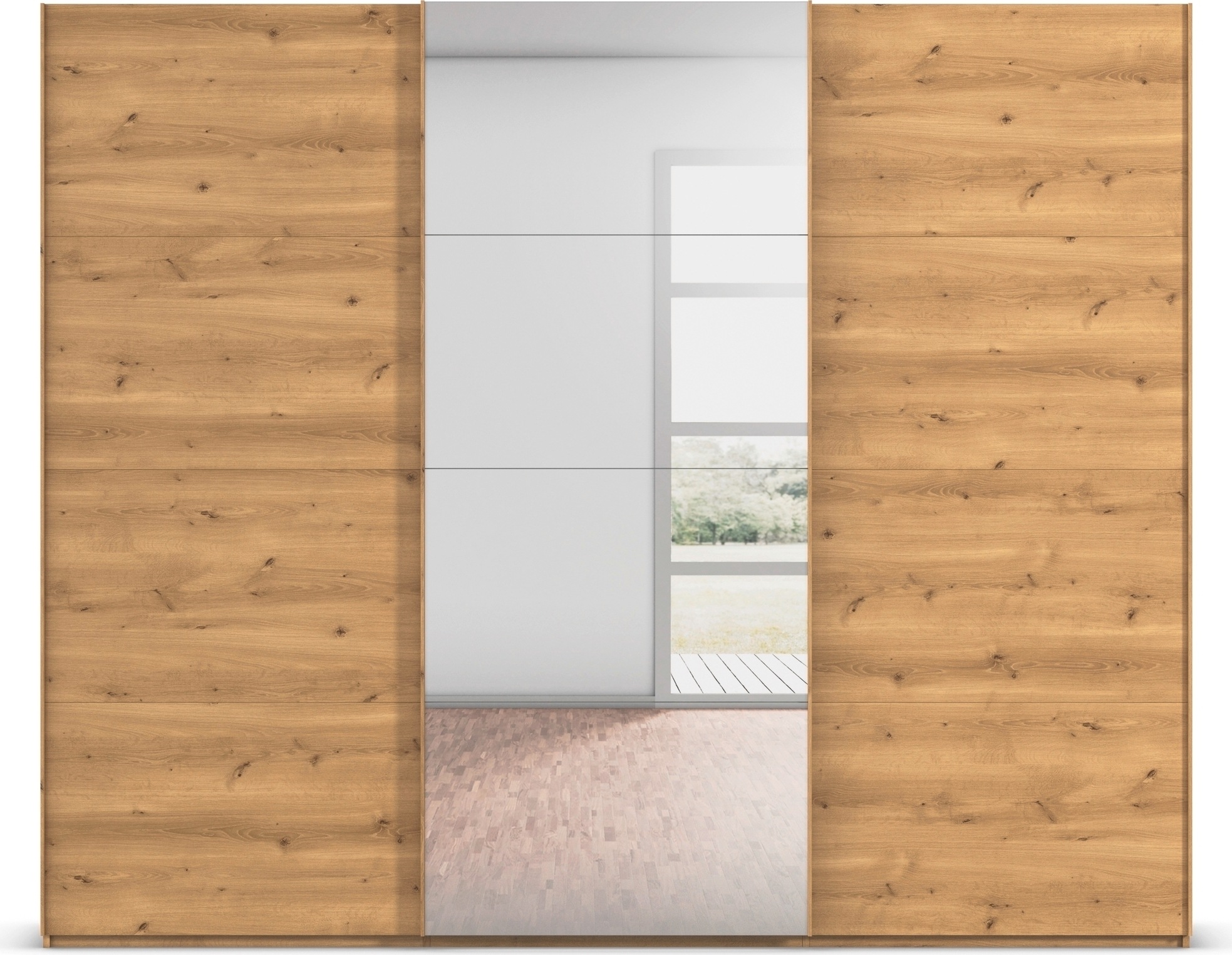 rauch Schwebetürenschrank »Kleiderschrank Schrank Garderobe Schlafzimmerschrank SCALE-FYRA«, edle viergeteilte Türen mit Spiegel und vielen Farben MADE IN GERMANY