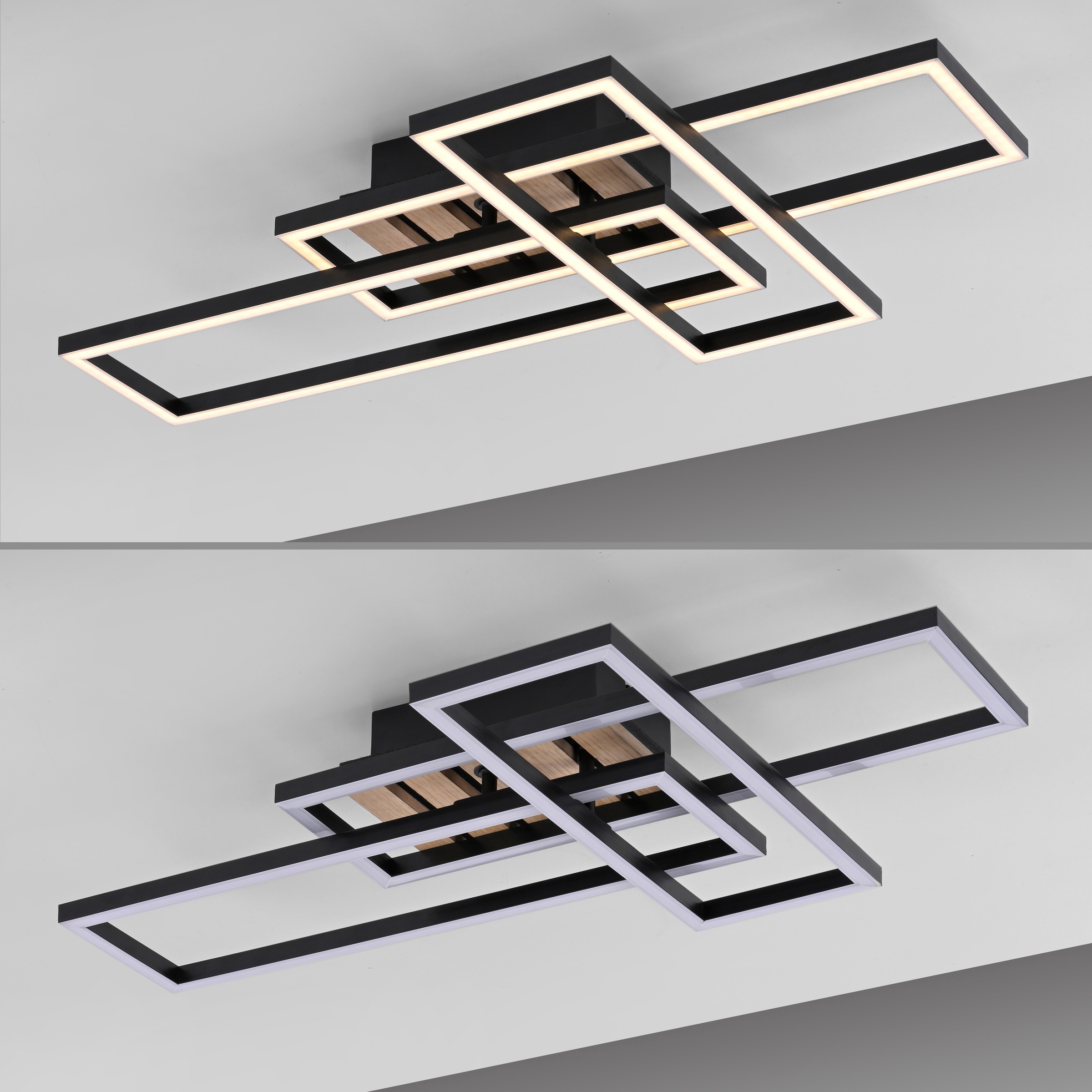 JUST LIGHT LED Deckenleuchte »AKUSTIKA« LED-Board 1 Stk. Warmweiß Eichenfurnier und schwarz, Rahmen drehbar