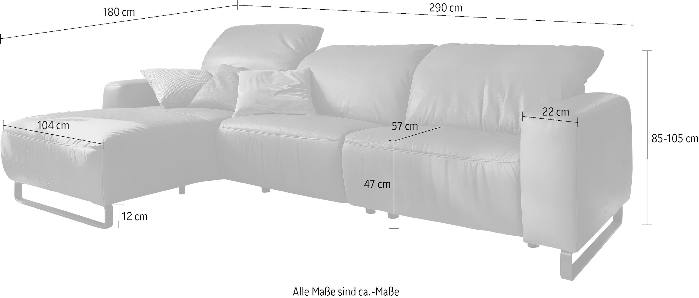 Home affaire Ecksofa »Juist L-Form«, mit Kopfteilverstellung und schwarzen Metallkufen