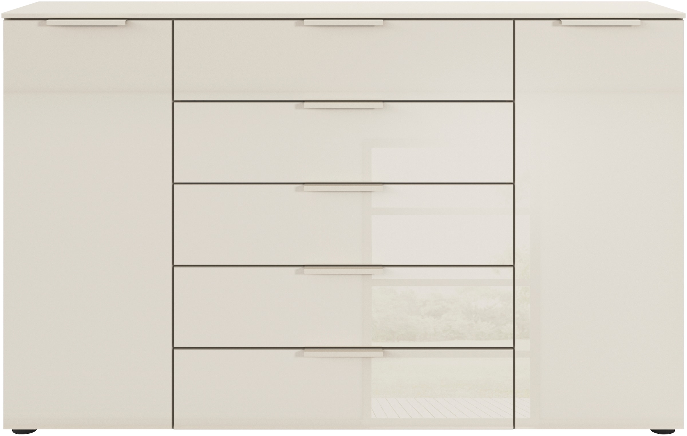 rauch Schubkastenkommode »Kommode Türkommode Sideboard Kombikommode FLIPP mit Glasfront«, (Breite 160/180 cm mit 4 Einlegeböden), 2-trg mit 5 Schubladen und Soft-Close, 2 Breiten MADE IN GERMANY