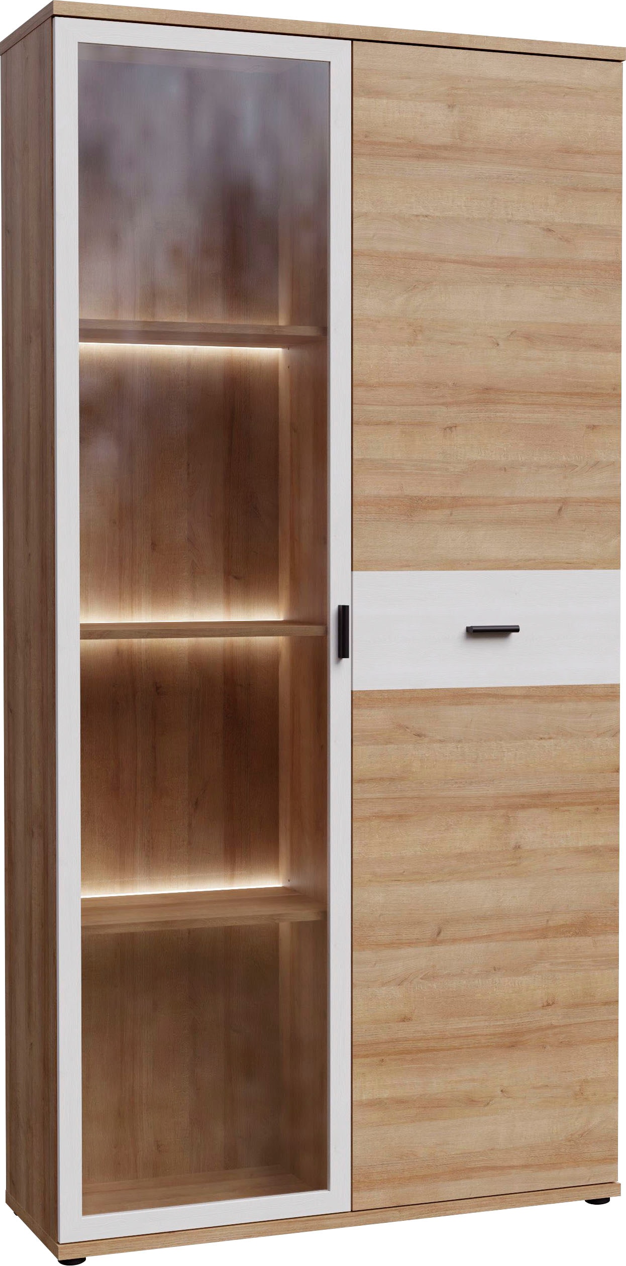 FORTE Vitrine »Chesapeak große Highboard inkl. Beleuchtung, 1 Glastür, Höhe 200 cm«, (B/H/T 99,9/198,3/34,8 cm), Highboardvitrine, Glastür, Beleuchtung inklusive, Höhe ca. 2 mtr.