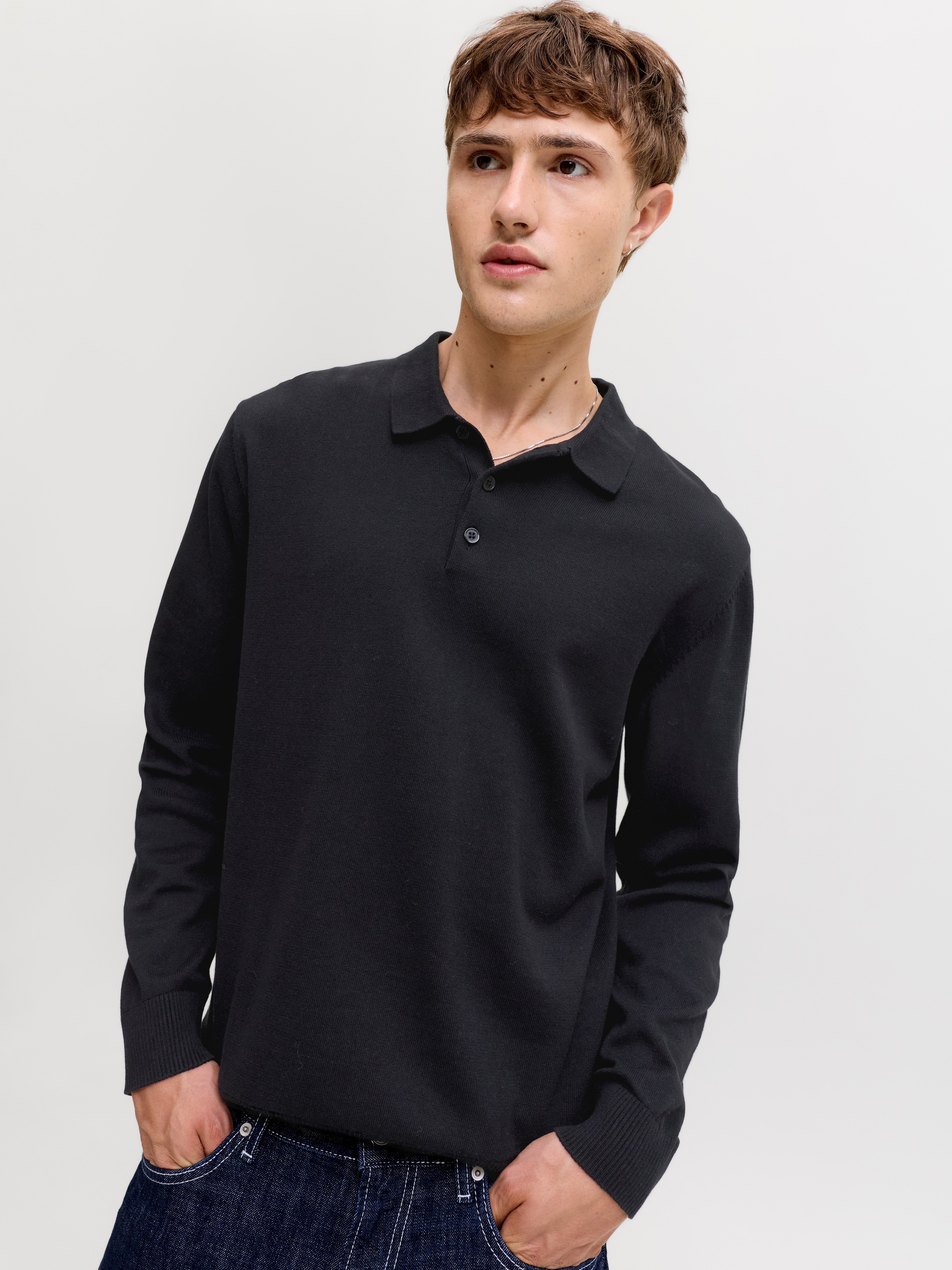 Jack & Jones Polokragenpullover »JJEBASIC KNIT LS POLO SN« Baumwolle, normal geschnitten