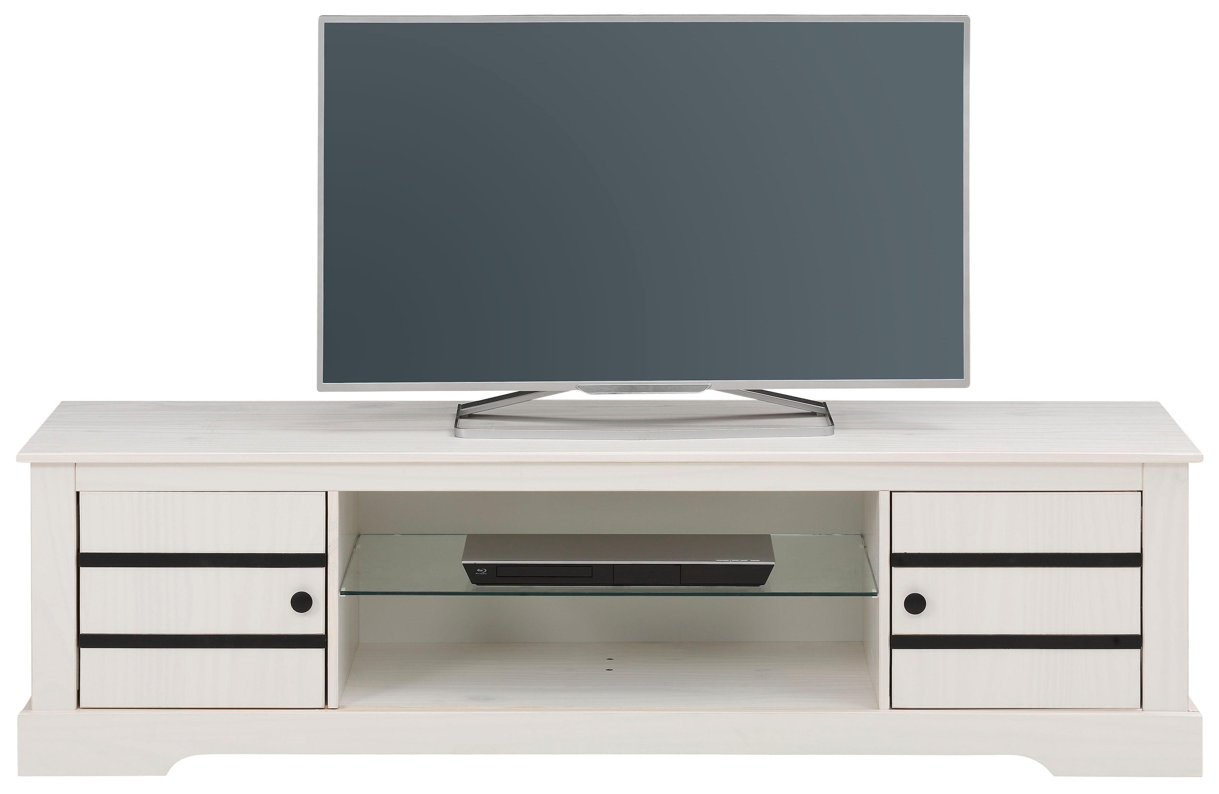 Home affaire Lowboard, Kommode aus massivem Kiefernholz, mit Glasboden, Breite 160 cm