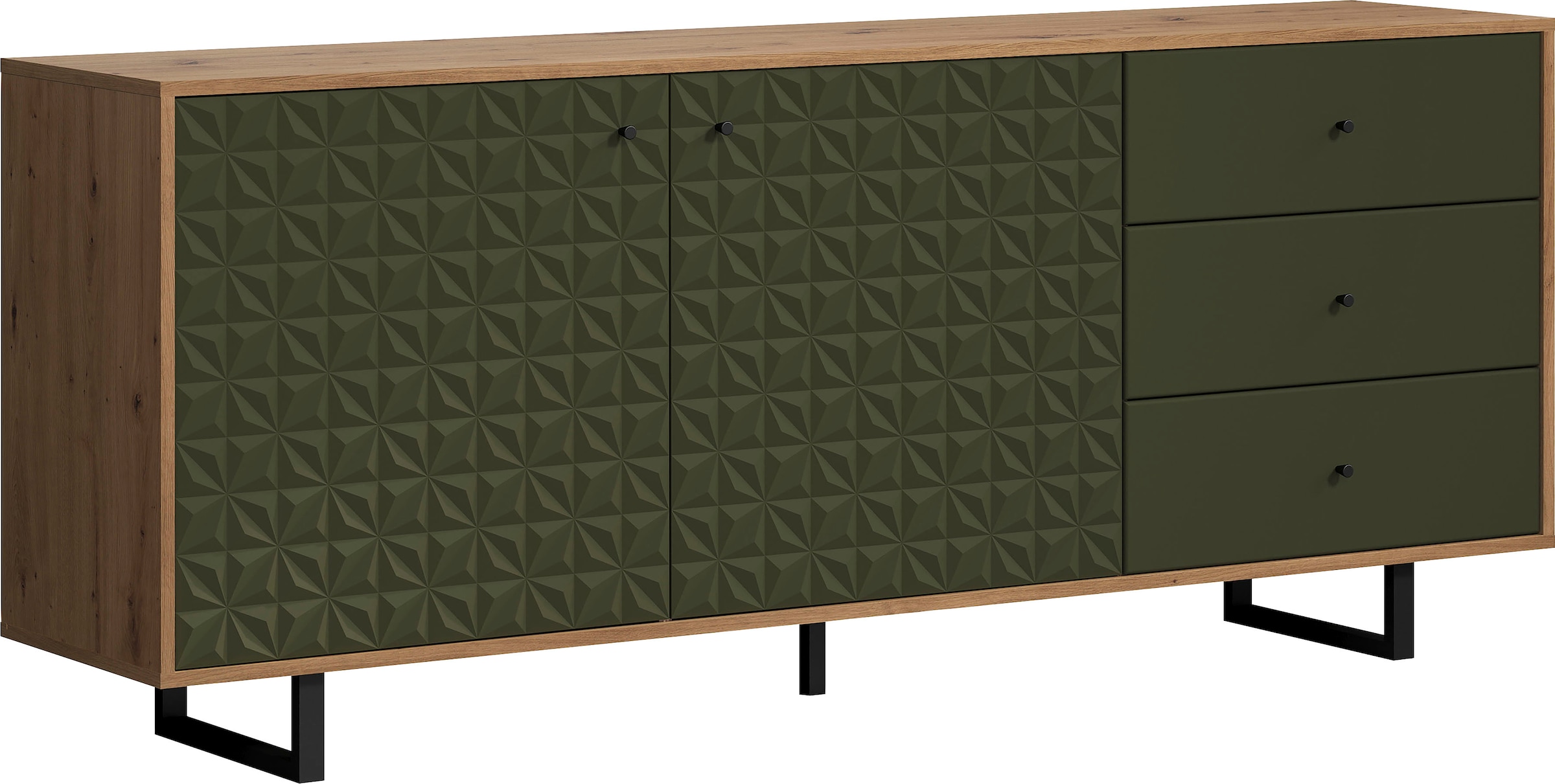 Places of Style Sideboard »Ferretti«, Wohnzimmerkommode mit besonderer Fräsung und Füße/Griffe aus Metall