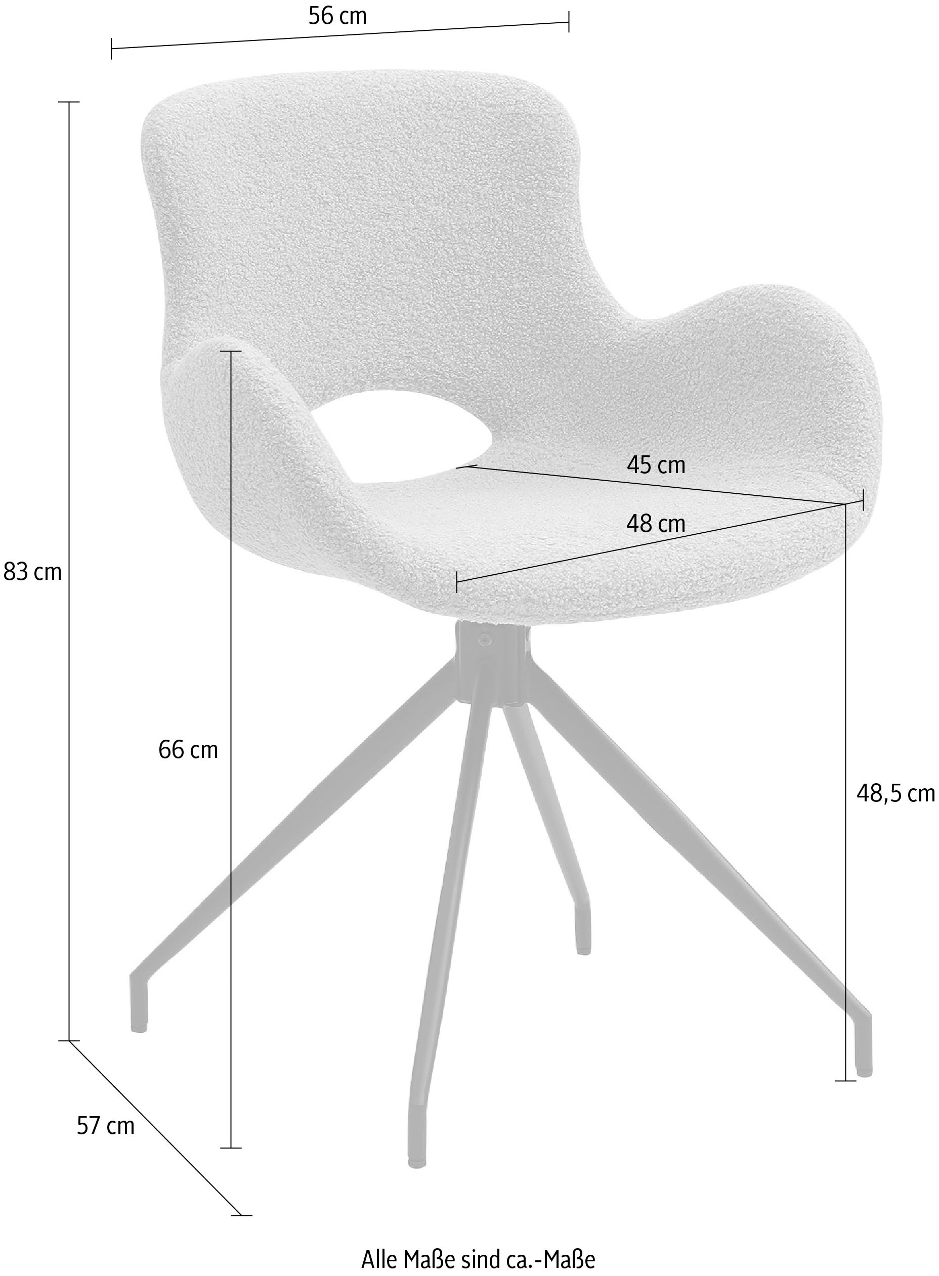 SalesFever Esszimmerstuhl, Struktur (100% Polyester), 180° Drehplatte unter der Sitzfläche, mit Rücken Cut-Out
