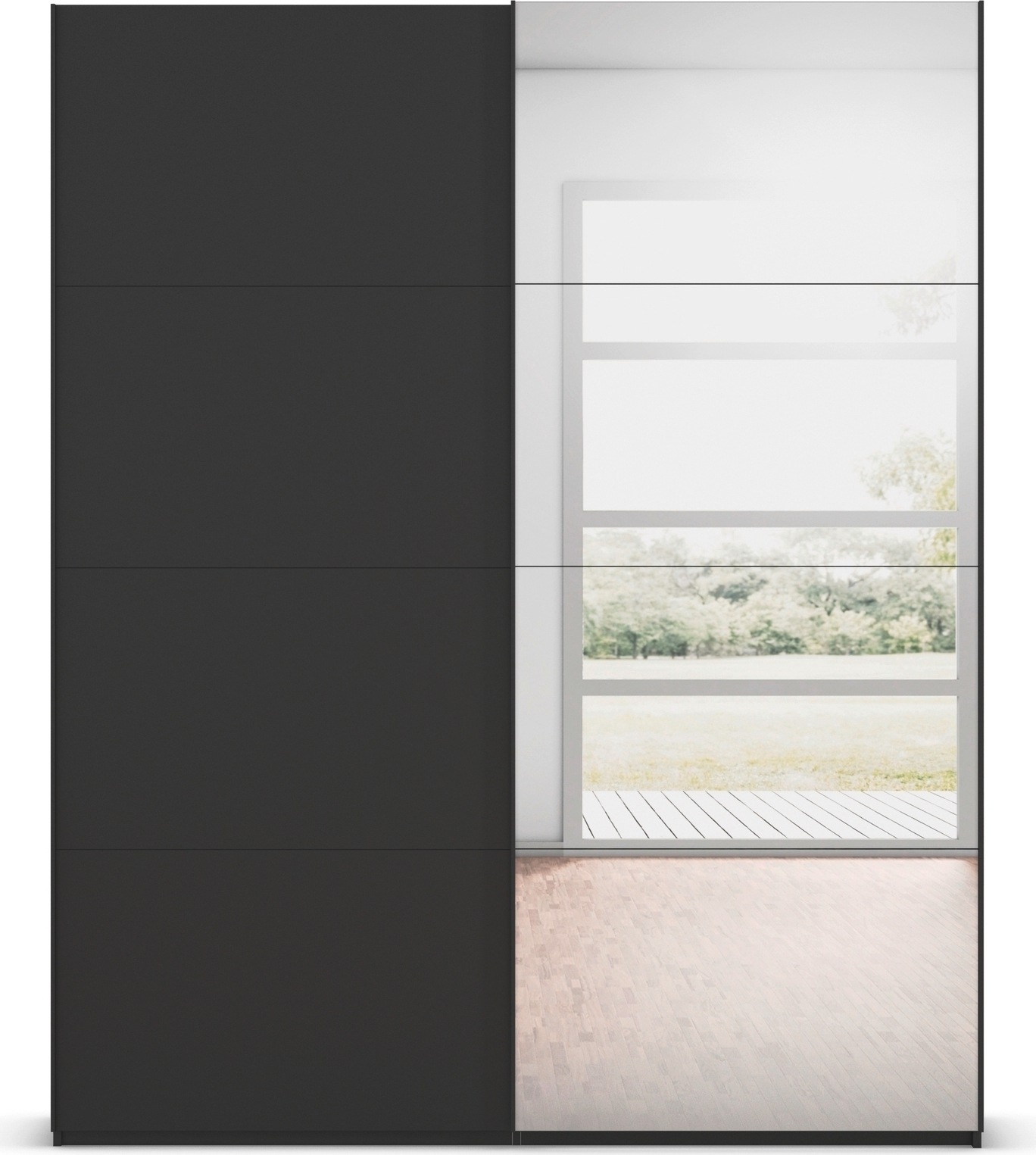 rauch Schwebetürenschrank »Kleiderschrank Schrank Garderobe Schlafzimmerschrank SCALE-FYRA« edle viergeteilte Türen mit Spiegel und vielen Farben MADE IN GERMANY