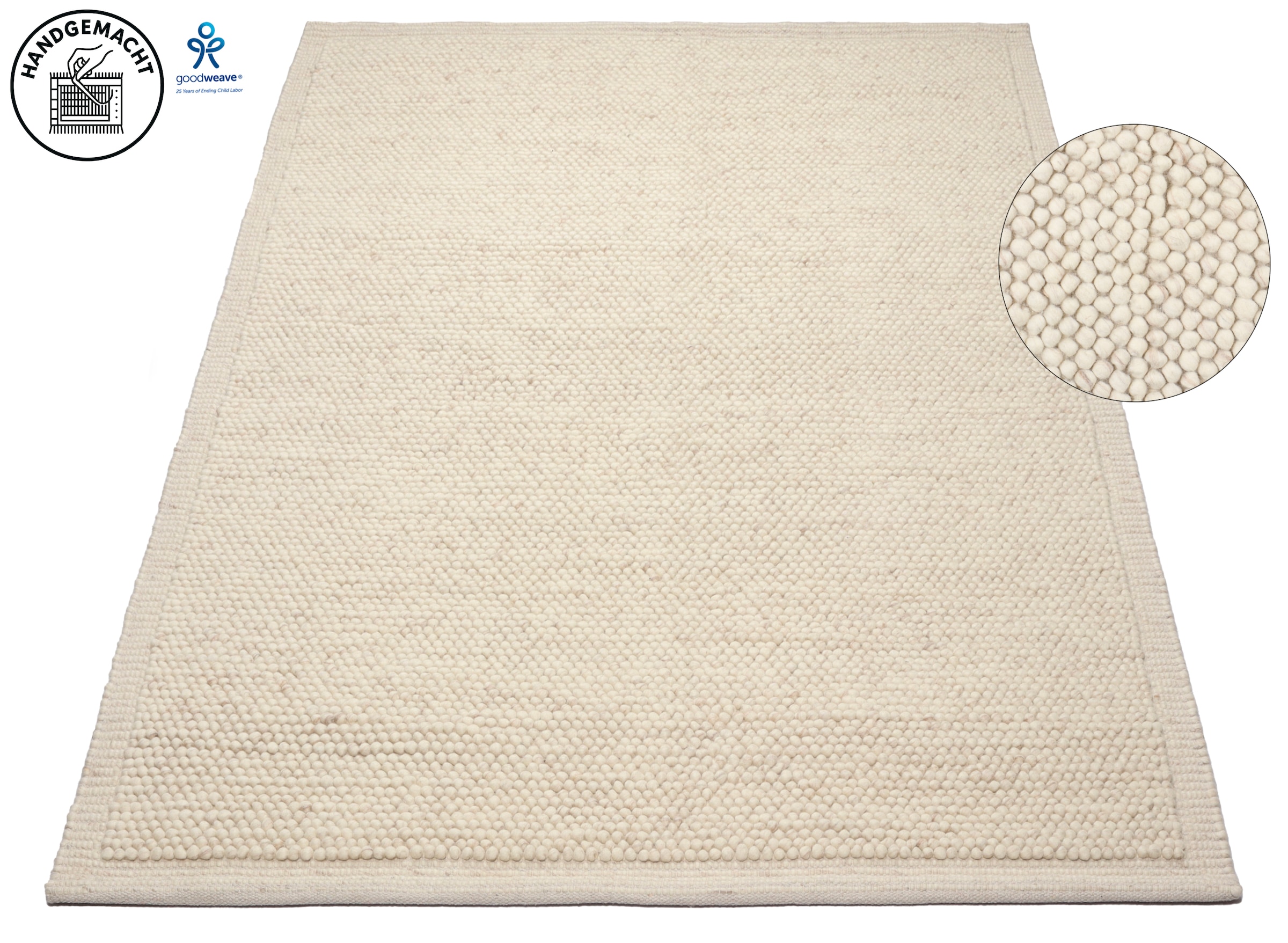 OTTO home Wollteppich »Wolly Rahmen, handgewebt, Wolle« rechteckig 14 mm Höhe einfarbig, Teppich, Wohnzimmer, Schlafzimmer, Esszimmer
