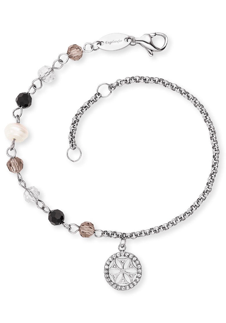 ENGELSRUFER Fußkette »BOHO Lebensblume« mit Zirkonia (synth.) - mit Glasperle, Süßwasserzuchtperle edelstahlfarben-kristallweiß-braun-schwarz-weiß...