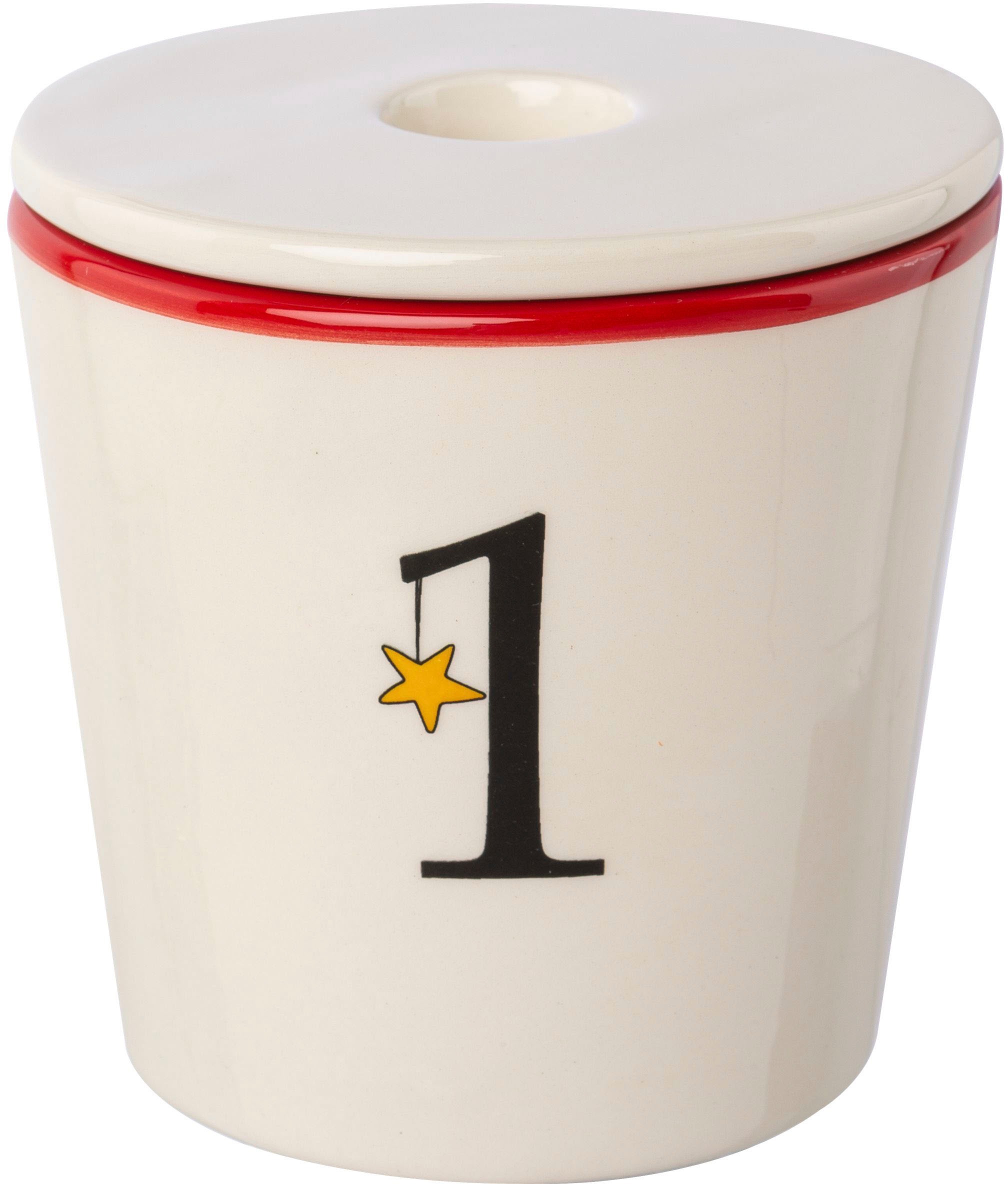 Creativ deco Kerzenhalter »Stabkerzenhalter für die Adventszeit, Weihnachtsdeko«, (Set, 4 St.), Becher aus Keramik mit Cover 1 bis 4, Höhe ca. 10 cm, Adventsleuchter